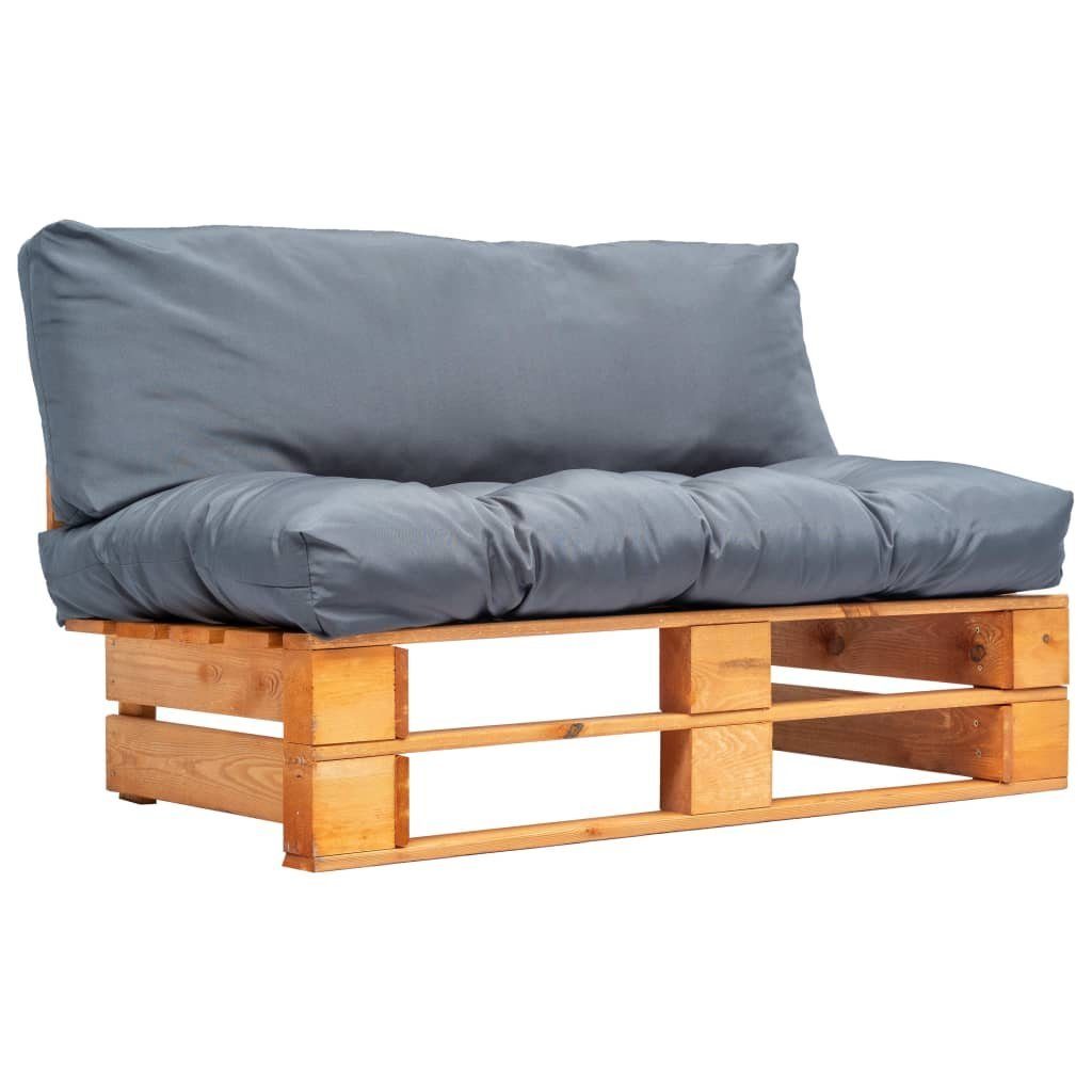 Grau Outdoor-Sofa Teile und mit Kissen Kiefernholz, in 1 Grau Loungesofa Braun vidaXL Paletten