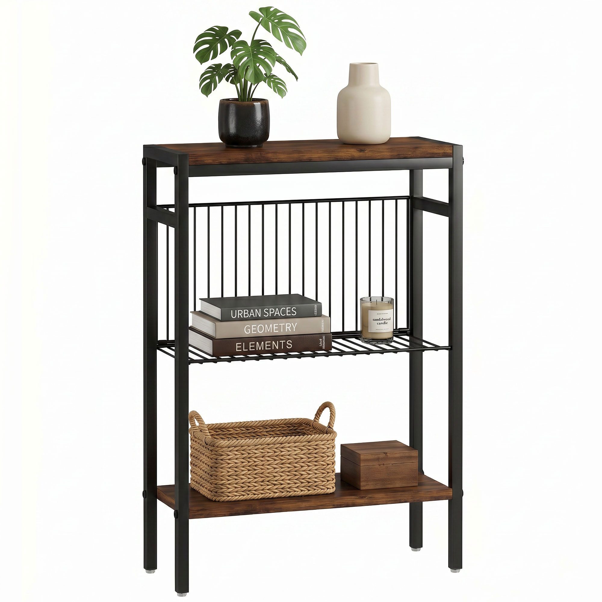 HOMCOM Beistelltisch kleiner Couchtisch Sofatisch mit Ablagen (Packung, 1-St., 1 Tisch), Stilvolles Design, drei Ablagen, kompakt, verstellbare Füße – Bild 2 von 5