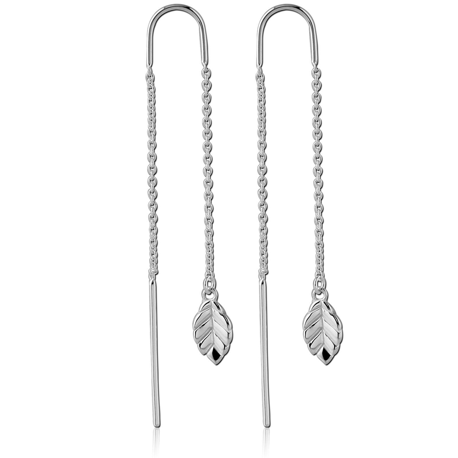 viva-adorno Paar Ohrhänger Ketten Durchzieher Einfädler 925 Sterling Silber Ringe Blätter, Hänger teilweise Rosegold beschichtet