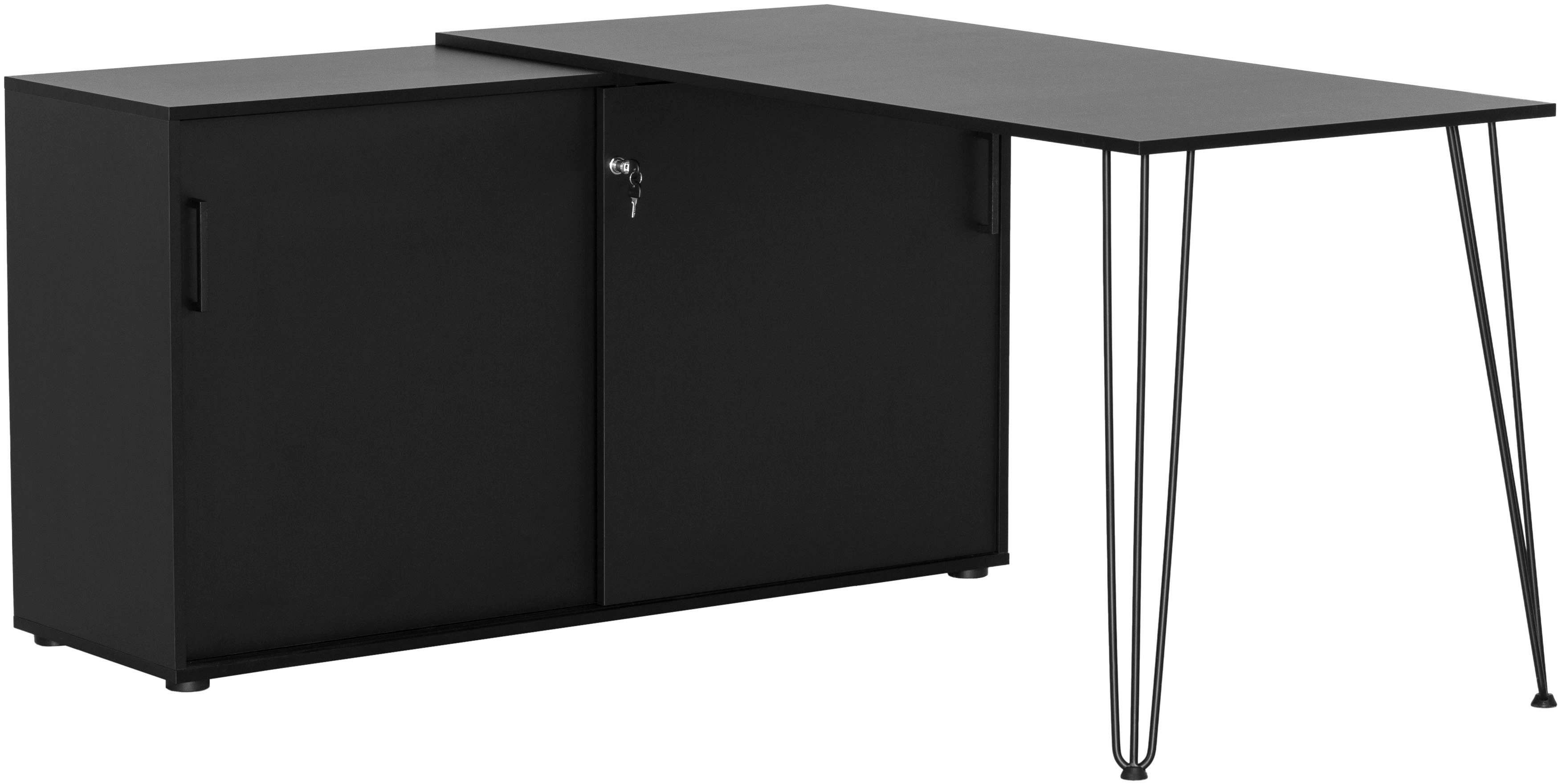 welltime Eckschreibtisch Ekko, Breite 130 cm, Metallbeschläge, Haarnadelfüß günstig online kaufen