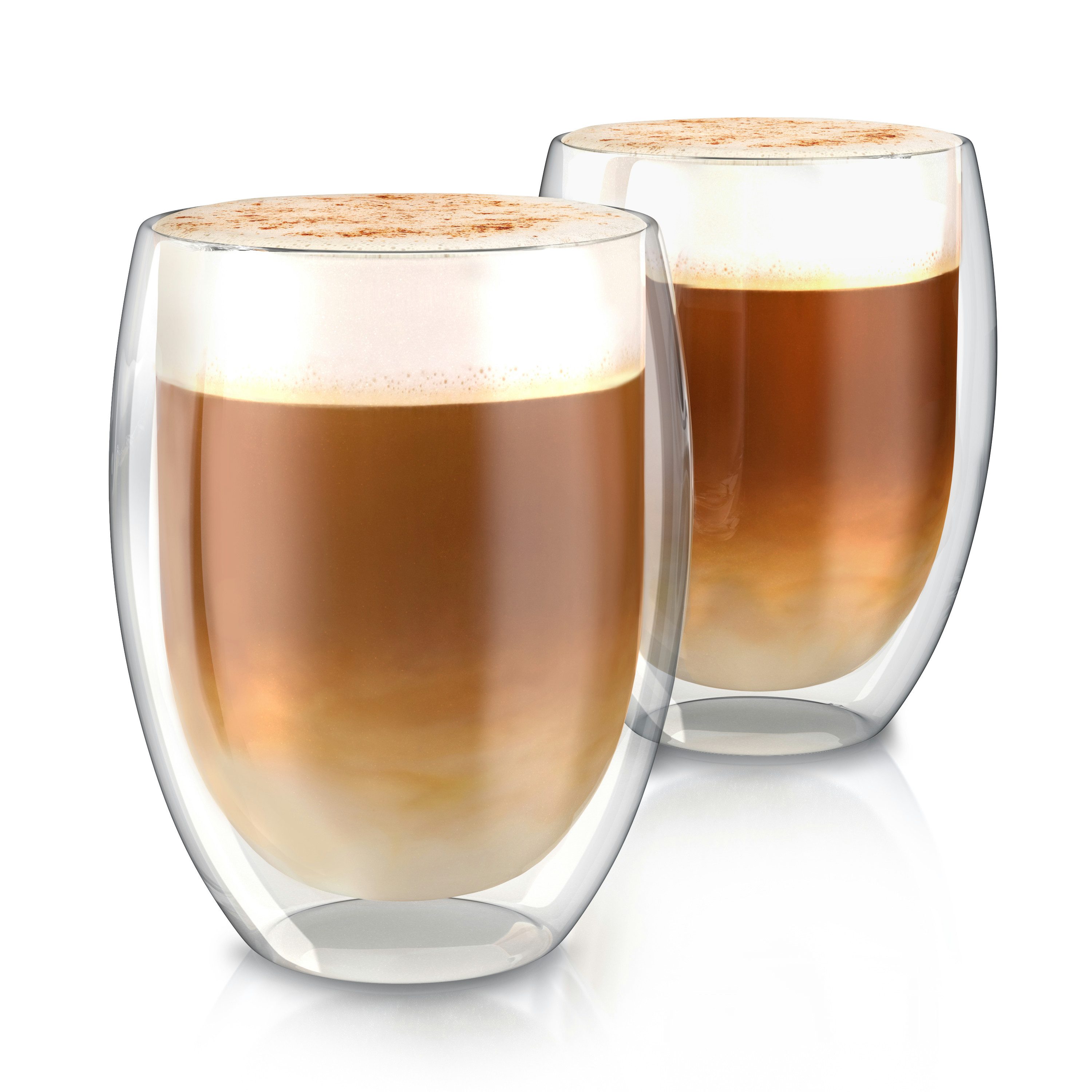 Arendo Gläser-Set doppelwandige Thermogläser, 350 ml Kaffeetasse, Trinkglas ohne Henkel, 2-tlg., Glas, für Latte Macchiato, Cappuccino, Tee, hitzebeständig spülmaschinenfest