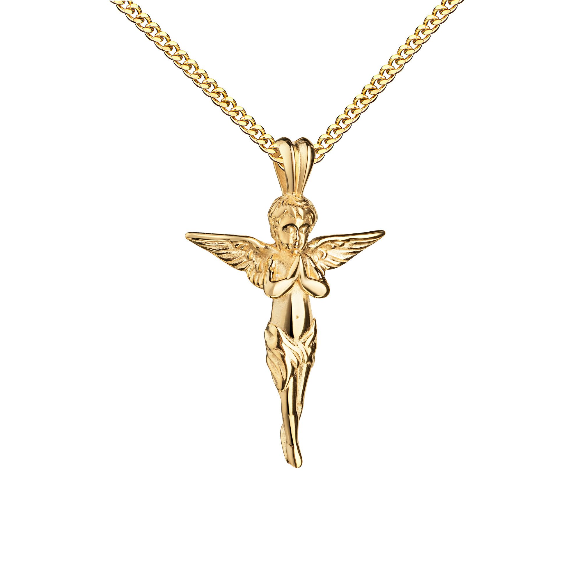 JEVELION Kreuzkette Kreuzanhänger vergoldet Schutzengel Anhänger - Made in Germany (vergoldeter Silberanhänger, für Damen und Herren), Mit Kette vergoldet- Länge wählbar 36 - 70 cm oder ohne Kette.