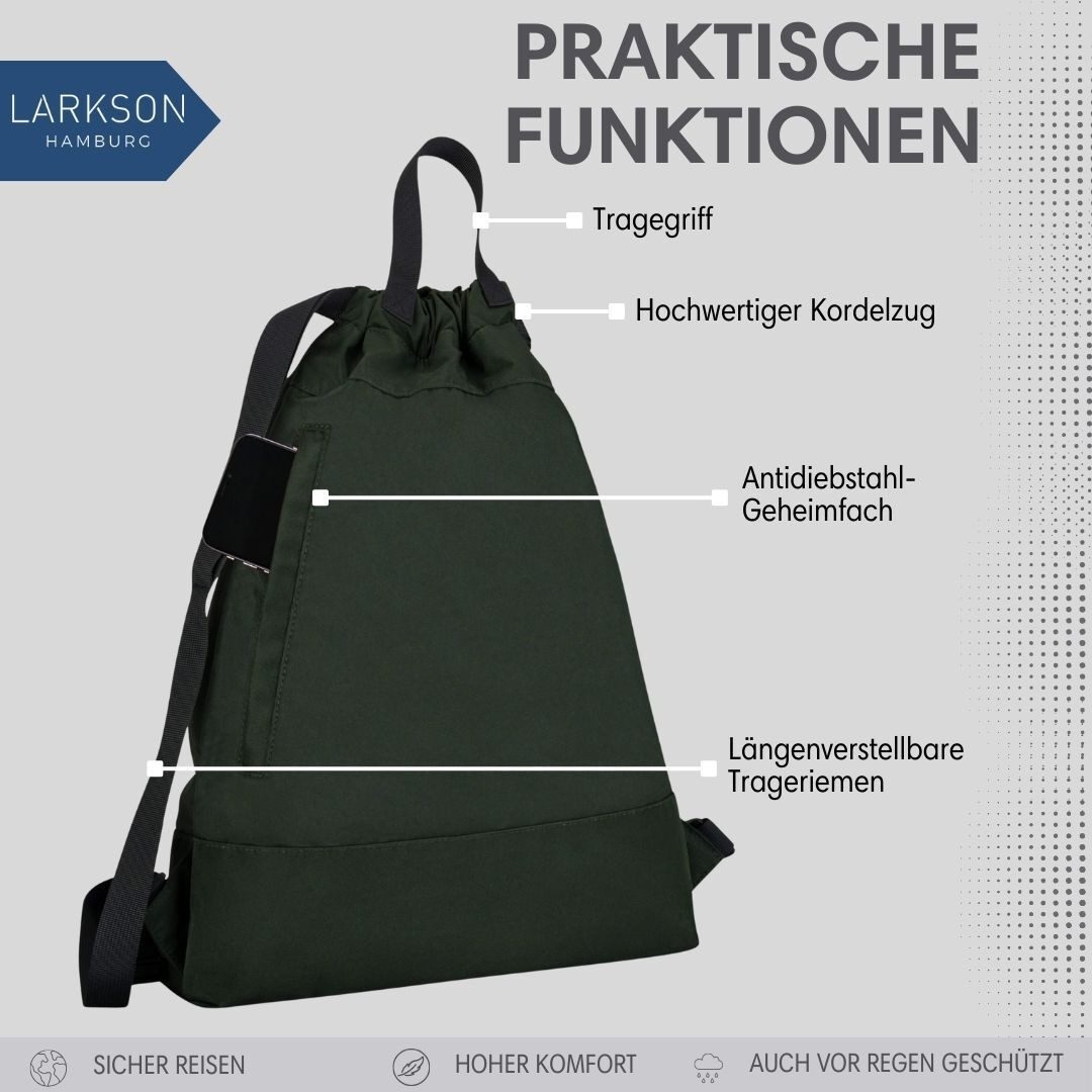 LARKSON Turnbeutel No 7 Turnbeutel Damen Herren (1-tlg), Sporttasche, Anti Diebstahl Seitentasche, Wasserabweisend