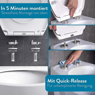 Benkstein WC-Sitz Premium Klodeckel antibakteriell- WC Deckel 2x Quick-Release, Toilettendeckel WC Sitz mit Quick-Release-Funktion und Soft close