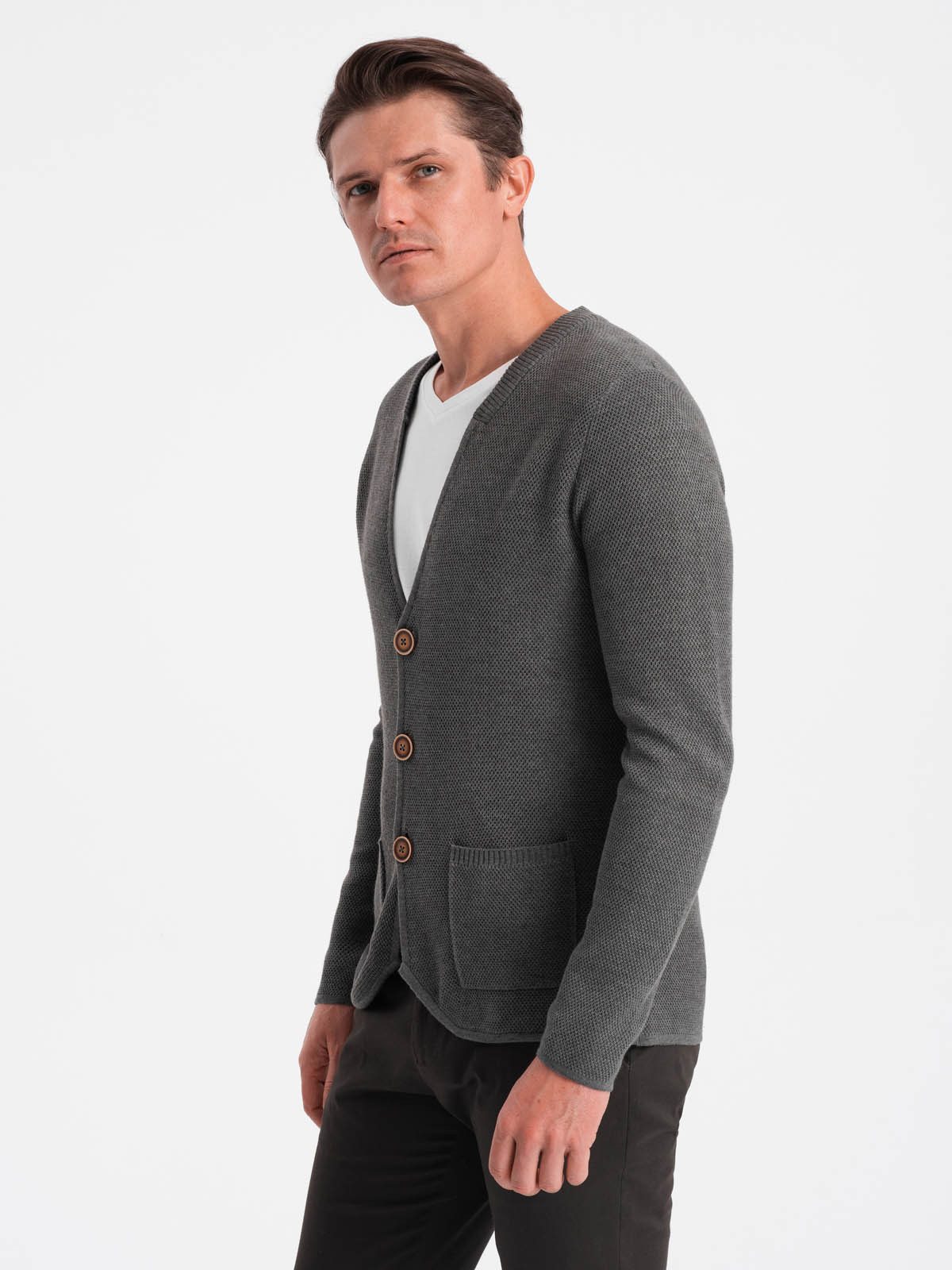 OMBRE Strickjacke Strukturierte Herrenstrickjacke mit Taschen günstig online kaufen