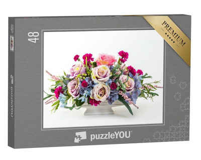 puzzleYOU Puzzle Blumenstrauß aus Rosen, Hortensien, Beeren, 48 Puzzleteile, puzzleYOU-Kollektionen Blumen-Arrangements