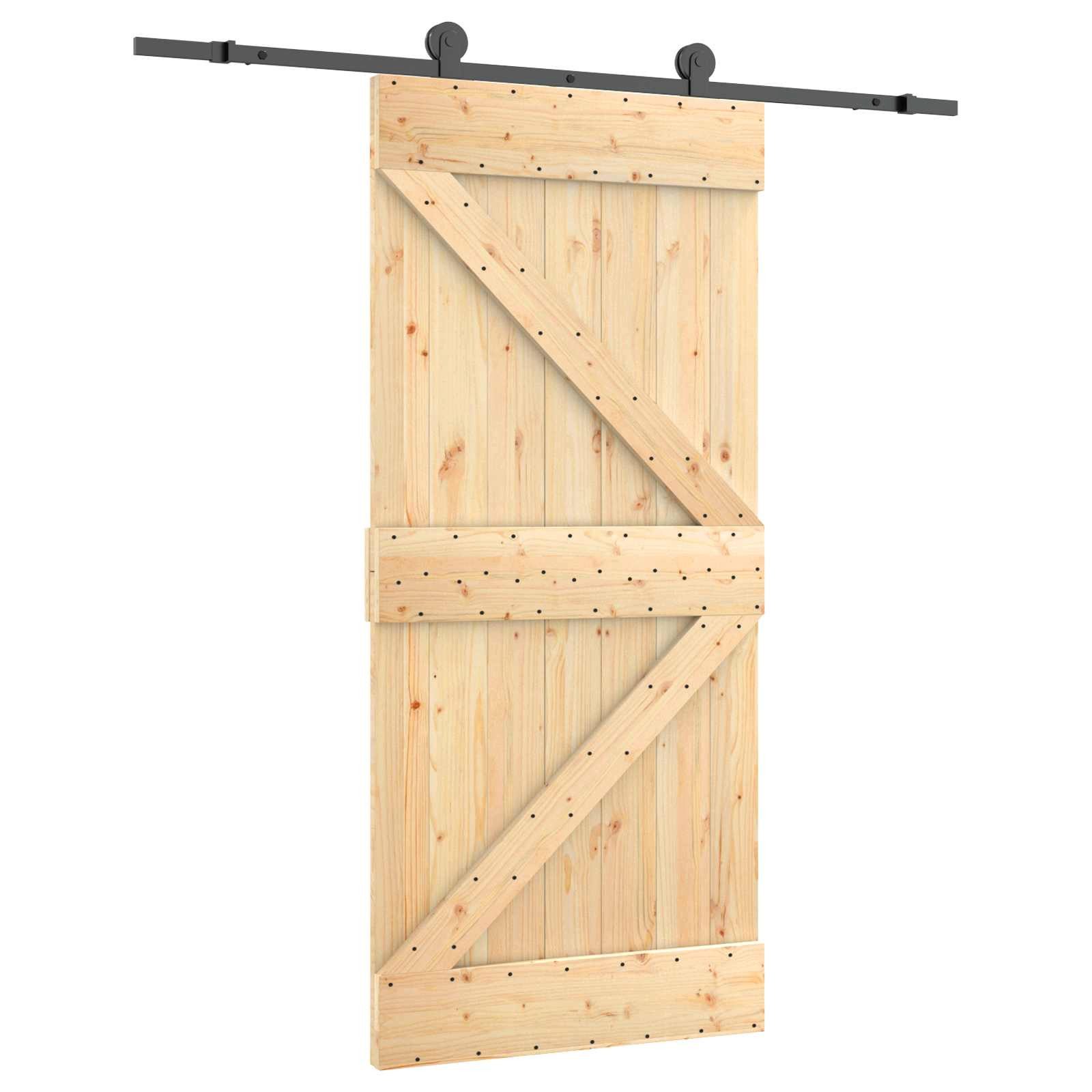 Schiebetür Schiebetür Natürlich und Schwarz 95 x 210 cm Massivkiefer