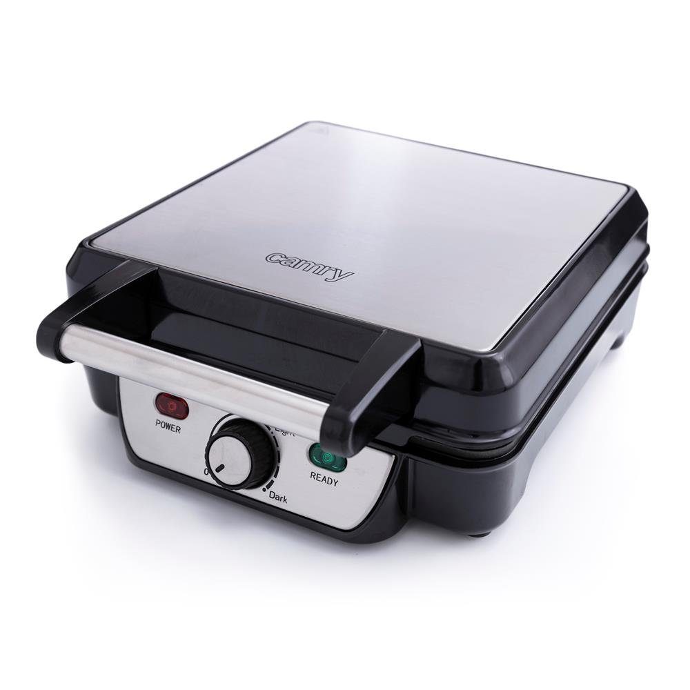 Camry Waffeleisen CR 3025 XXL Waffelmaker für 4 Waffeln mit Antihaftbeschichtung, 1500 W, stufenlose Temperaturregelung, Thermostat, Schwarz/Silber