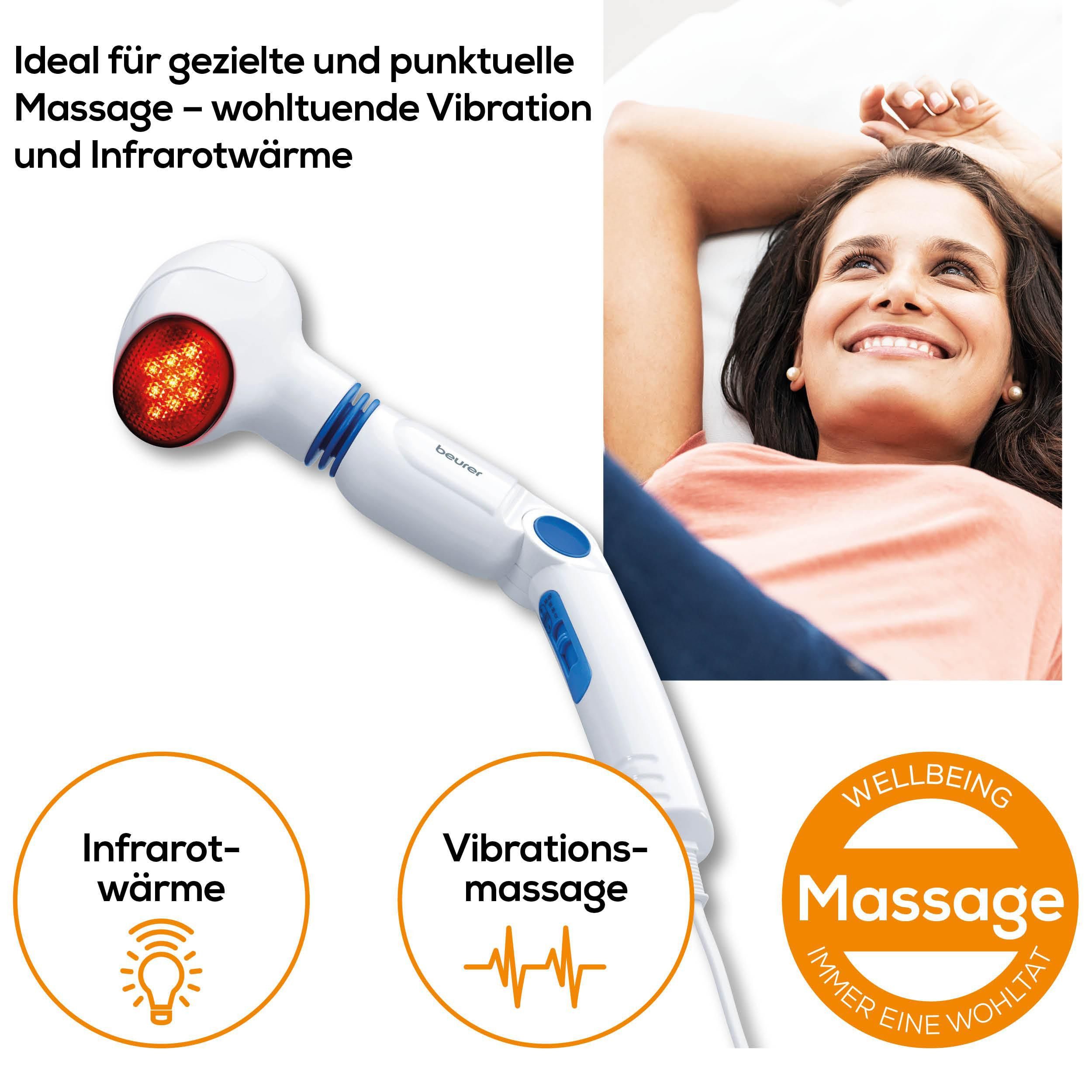 BEURER Massagegerät MG 40 für eine wohltuende Vibrationsmassage mit Infrarotwärme, Ideal für gezielte und punktuelle Massagen an Rücken, Armen, Beinen