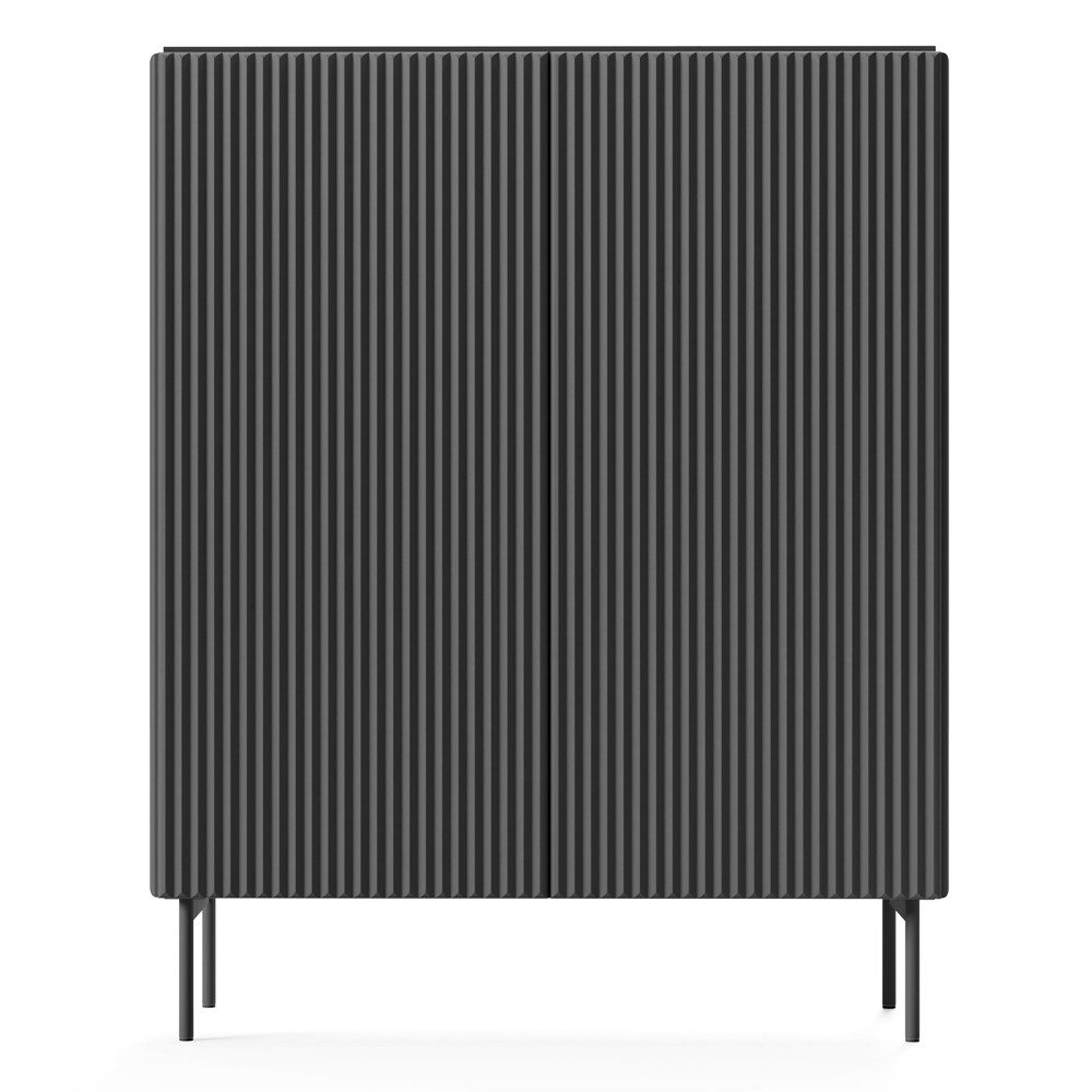 Lomadox Highboard MASSA-167, schwarz mit Rillen, 98,6 cm breit, 2 Türen, Metallfüße
