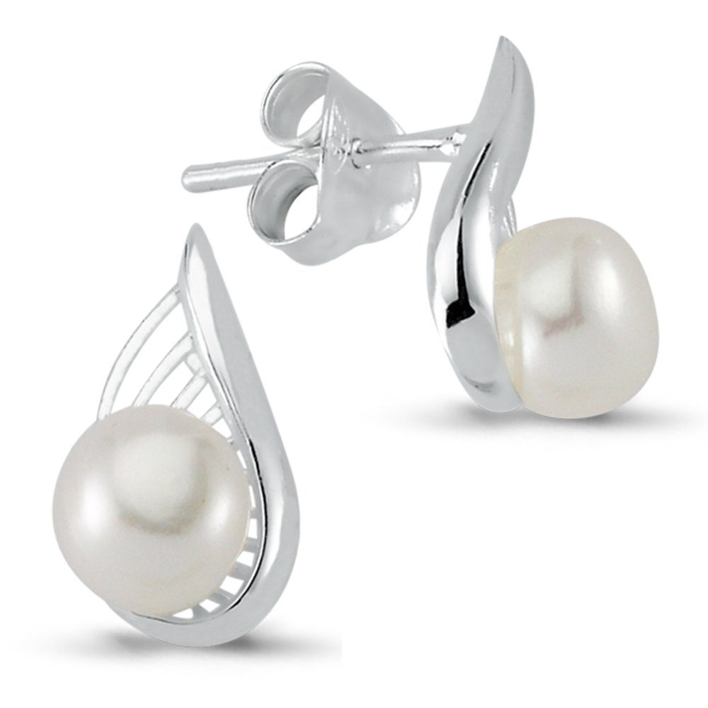 Vinani Paar Ohrstecker, Vinani Ohrstecker Flügel mit Süßwasserzuchtperle  elegant glänzend Sterling Silber 925 Natur Perle Ohrringe 2OSC