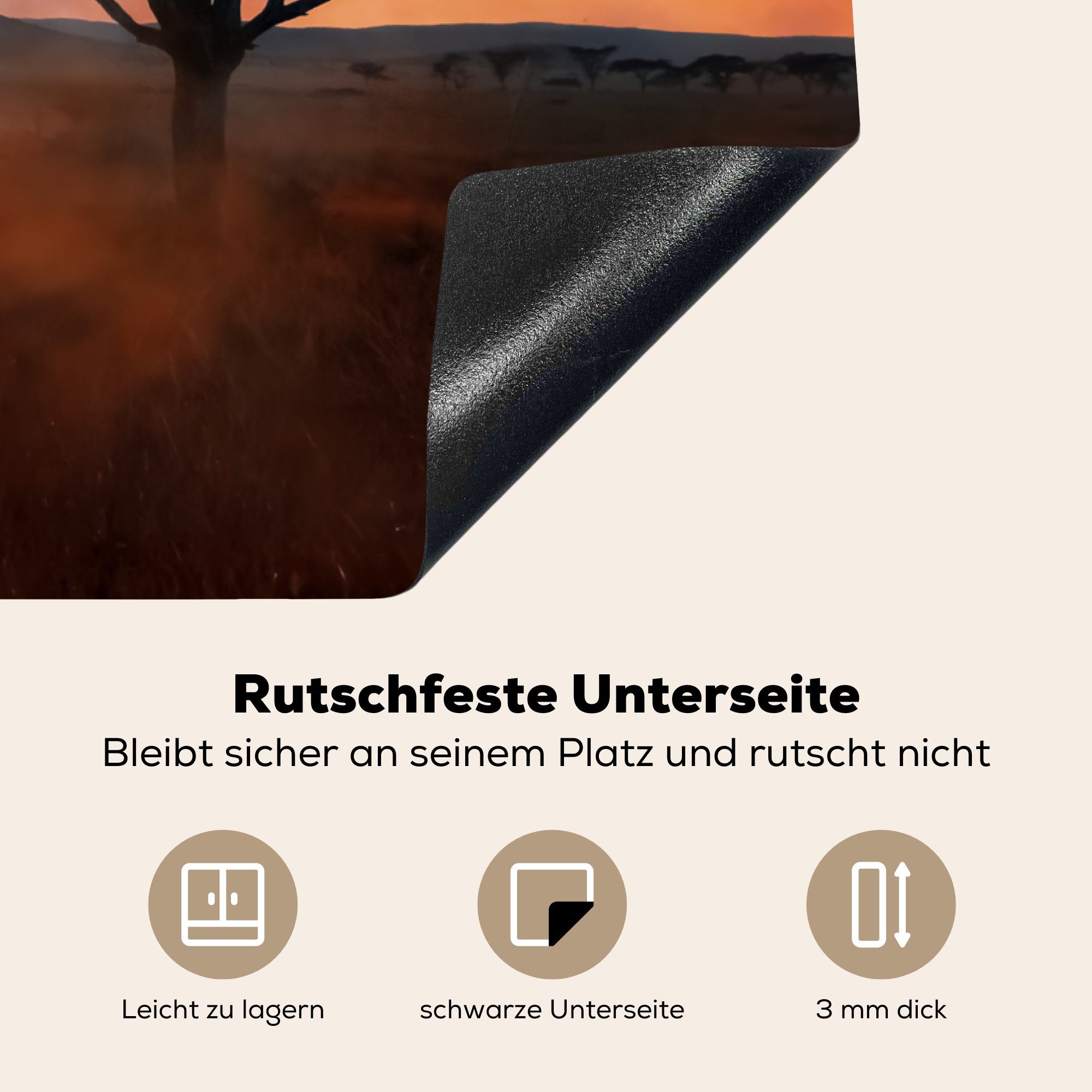 die Afrika, Vinyl, tlg), cm, 81x52 Baum - Ceranfeldabdeckung Induktionskochfeld (1 - Berg für MuchoWow küche, Elefant Herdblende-/Abdeckplatte - Schutz