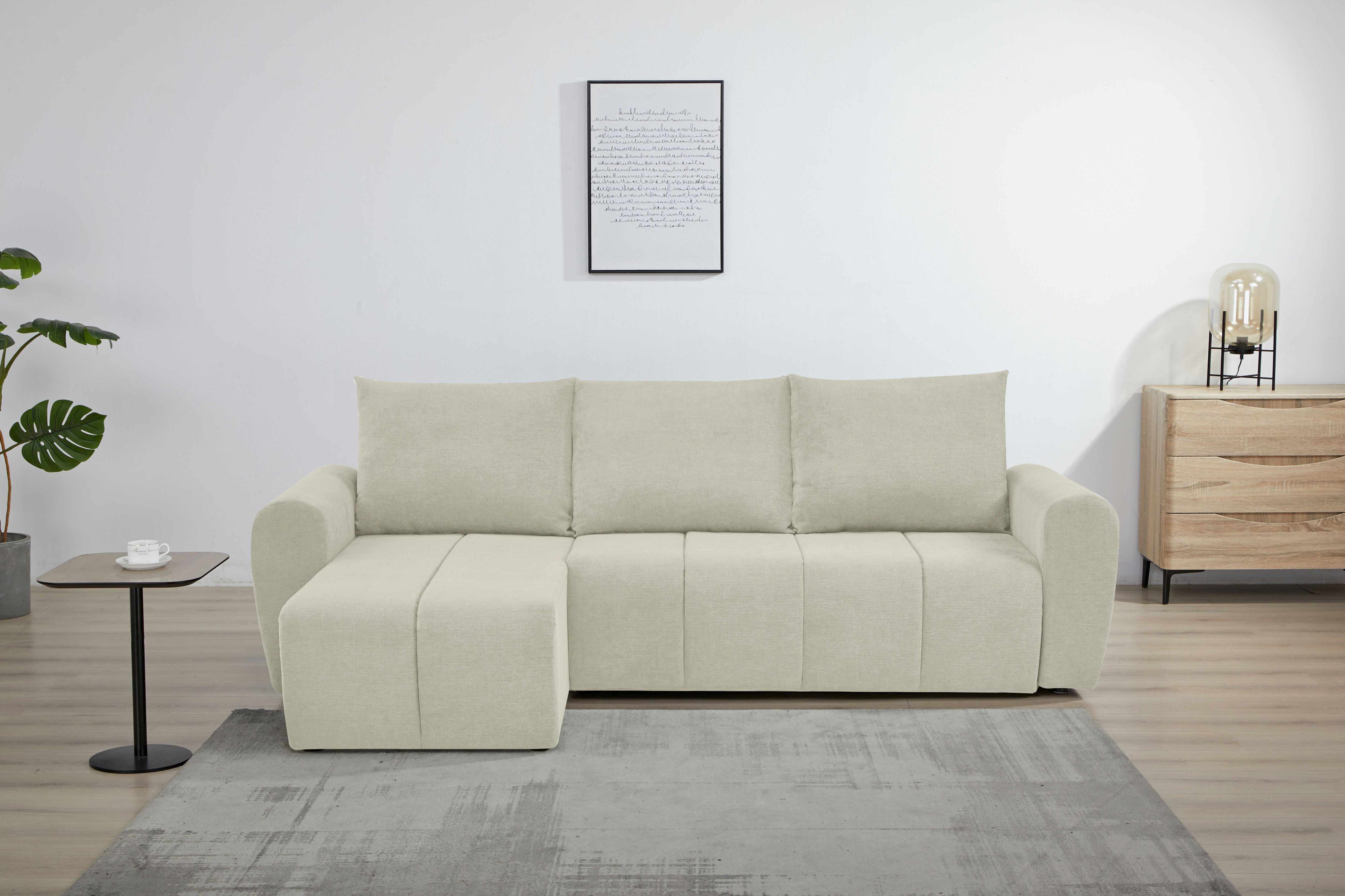 Home affaire Ecksofa Nortrud, 241 cm, L-Form, mit Schlaffunktion u. Bettkasten, Recamiere rechts / links montierbar, Feinstruktur-Bezug
