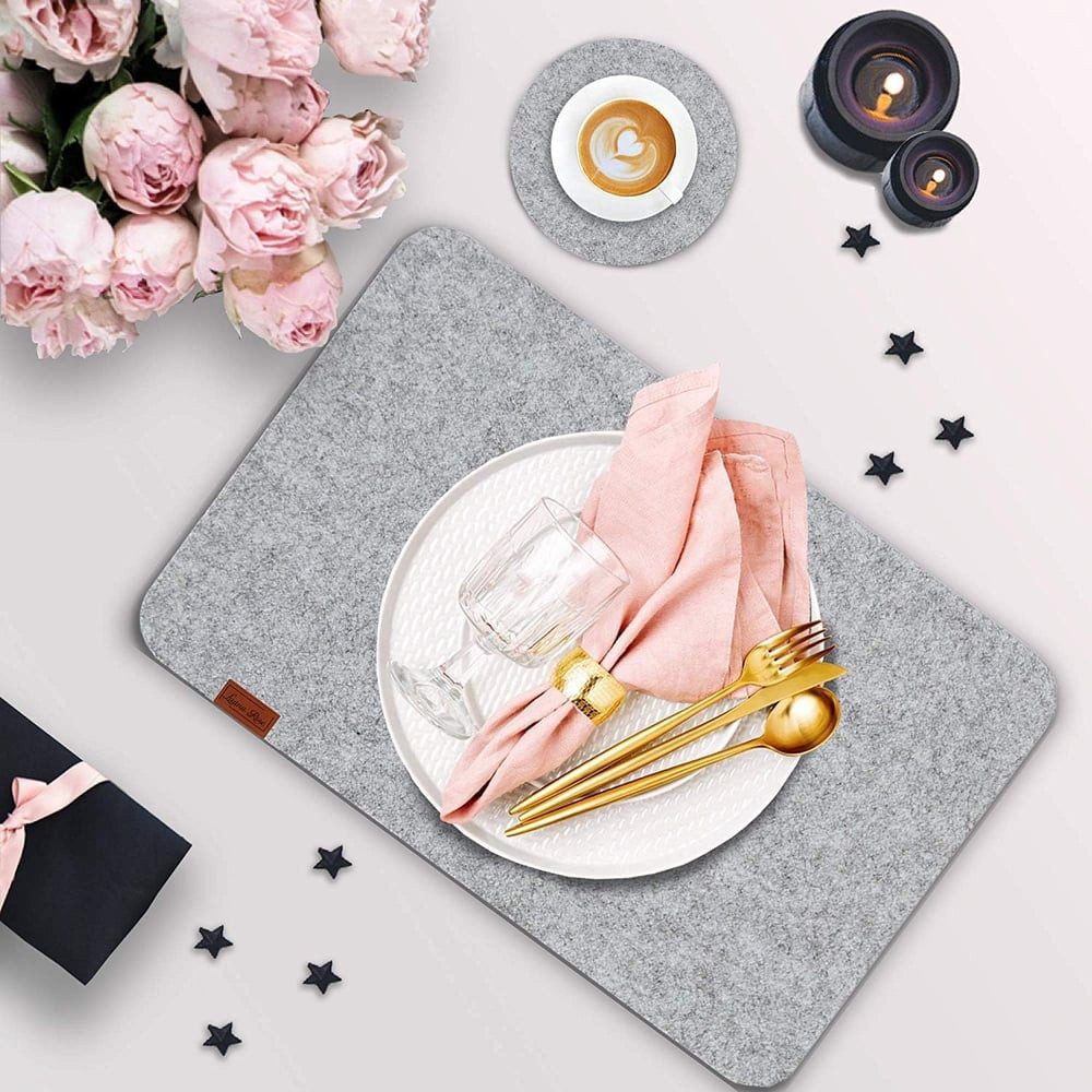 Luana Rose Platzset aus Filz 12-er Set in Hell grau, 44x32 cm - Hochwertige Platzdeckchen abwaschbar