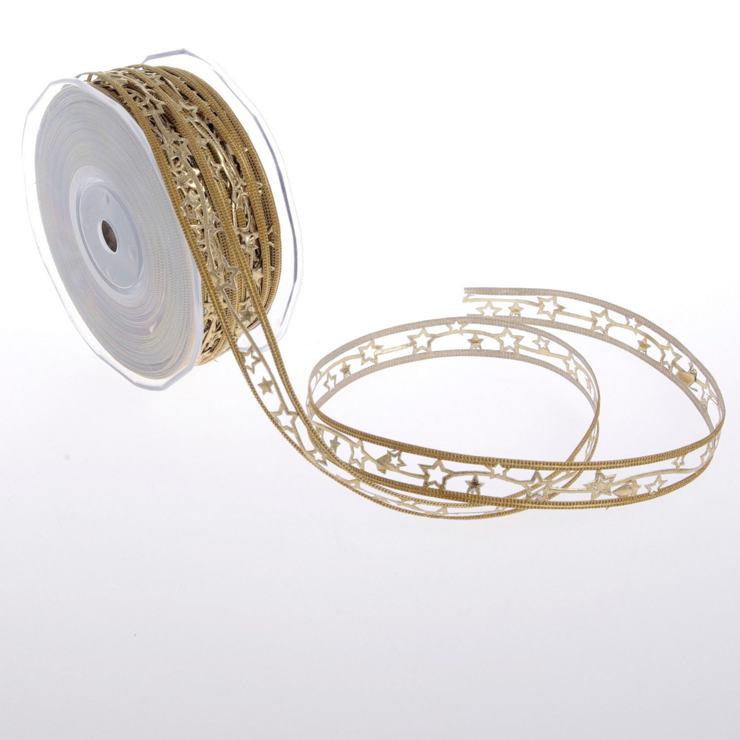 Deko AS Dekoband Weihnachtsband mit Sternchen - gold/gold - 15 mm Breite - 20 m Länge