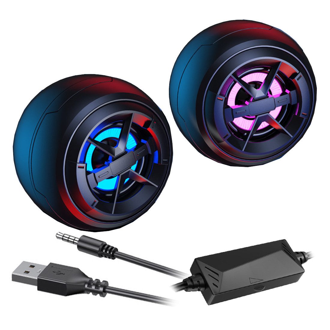 Bolwins O37D 6W Lautsprecher Soundstation Musikbox für PC Laptop Notebook Lautsprecher 2.0 (kabelgebunden, 6 W, USB-Stromversorgung, buntes Atmosphärenlicht)