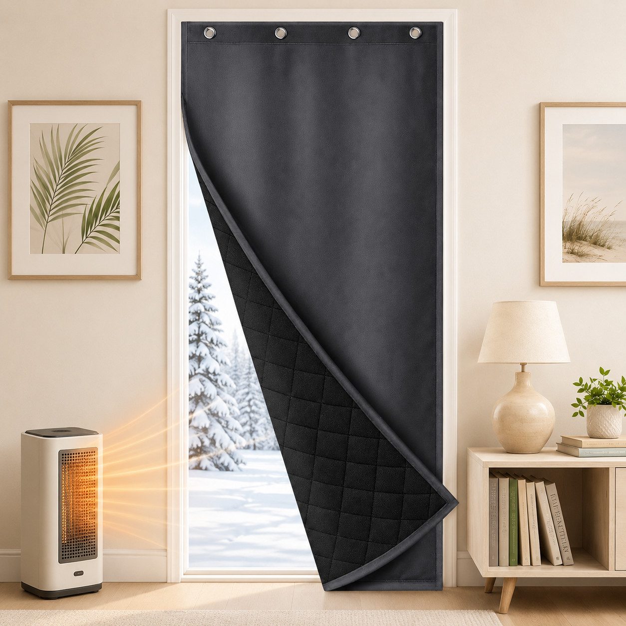 LMaxhome Türvorhang Thermo-Türvorhang 420 g/m², 3-lagig mit Klettband, Ösen und Haken (1 St), Kälteschutzvorhang windstabil & schalldämpfend für Haus und Garage