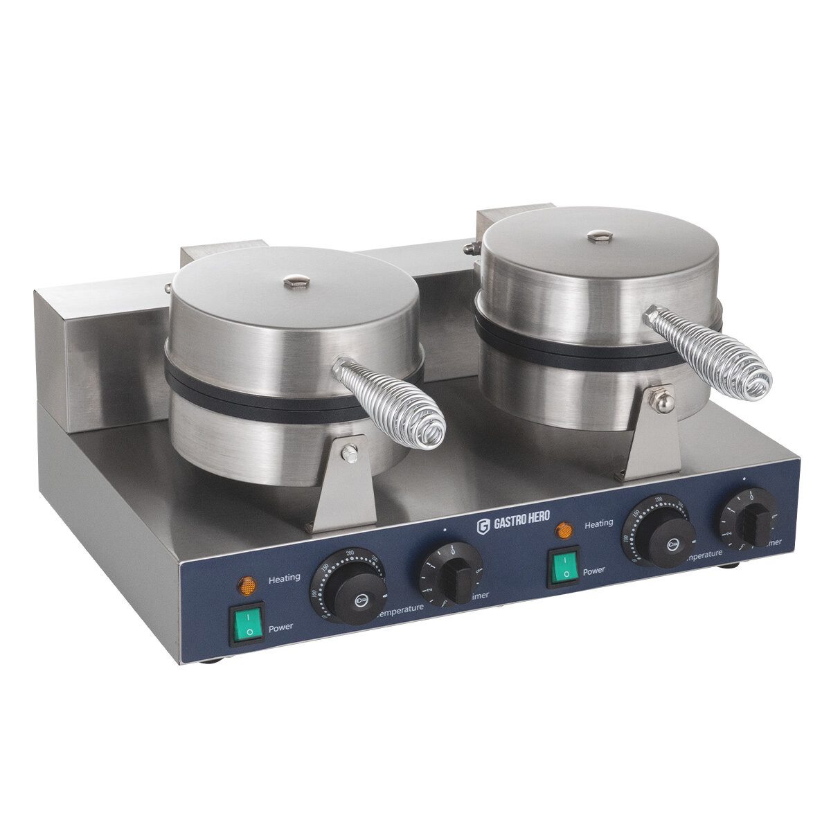 GastroHero 2-in-1-Kombi-Waffeleisen Doppel Waffeleisen rund 2x Ø18 cm Gastro Waffelgerät, 2600 W, Signalleuchte zur Temperaturanzeige, stufenlos regelbar bis 250°C