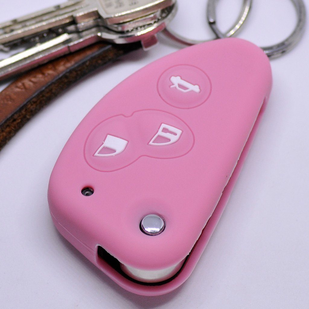 mt-key Schlüsseltasche Autoschlüssel Softcase Silikon Schutzhülle Pink, für Alfa Romeo 156 147 GT 97-10 3 Tasten Klappschlüssel