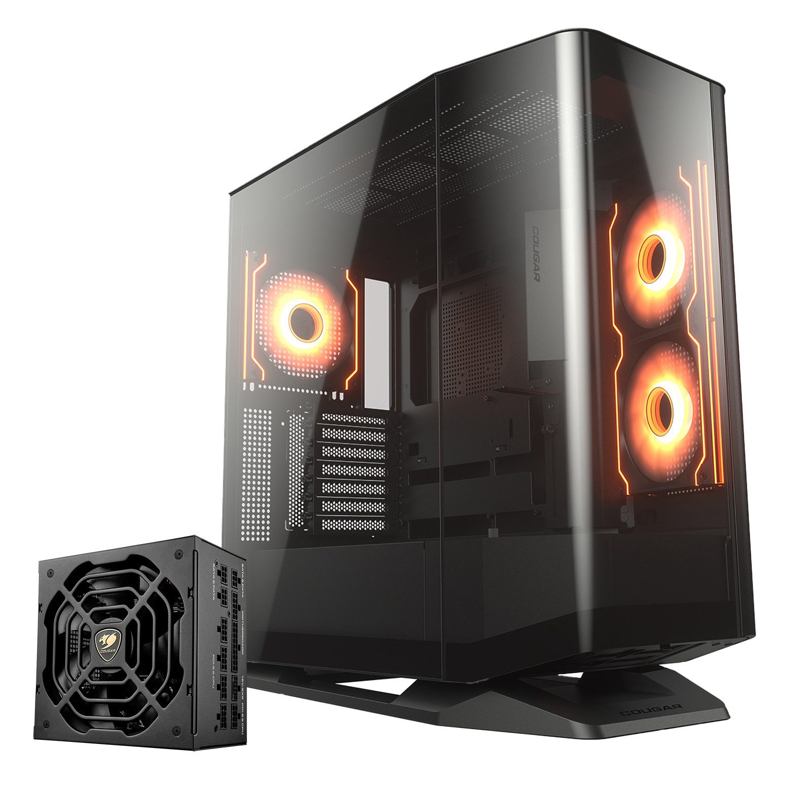Cougar Gaming-Gehäuse FV270, Midi-Tower, USB/Audio, 2x USB 3.0, 1x USB 3.2 Gen2 Type-C, (Netzteil GR 1000 80+ Gold vorinstalliert), ATX, schwarz, 4 Lüfter vormontiert