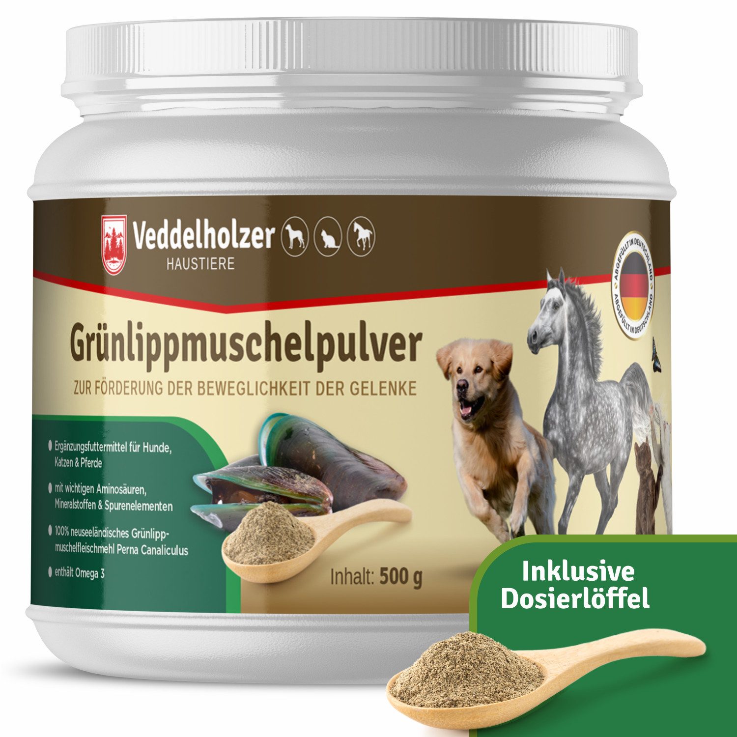 Tierpräparate Natürliches Grünlippmuschelpulver Hund - 500g Grünlippmuschel