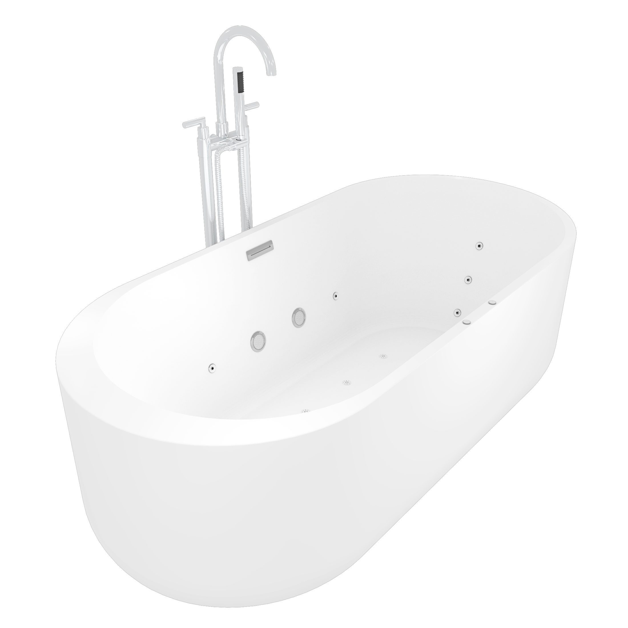 AcquaVapore Whirlpool-Badewanne freistehende Badewanne F26 170 Whirlpool Luft & Wasser Armatur AF03, (1-tlg), mit Ablaufgarnitur