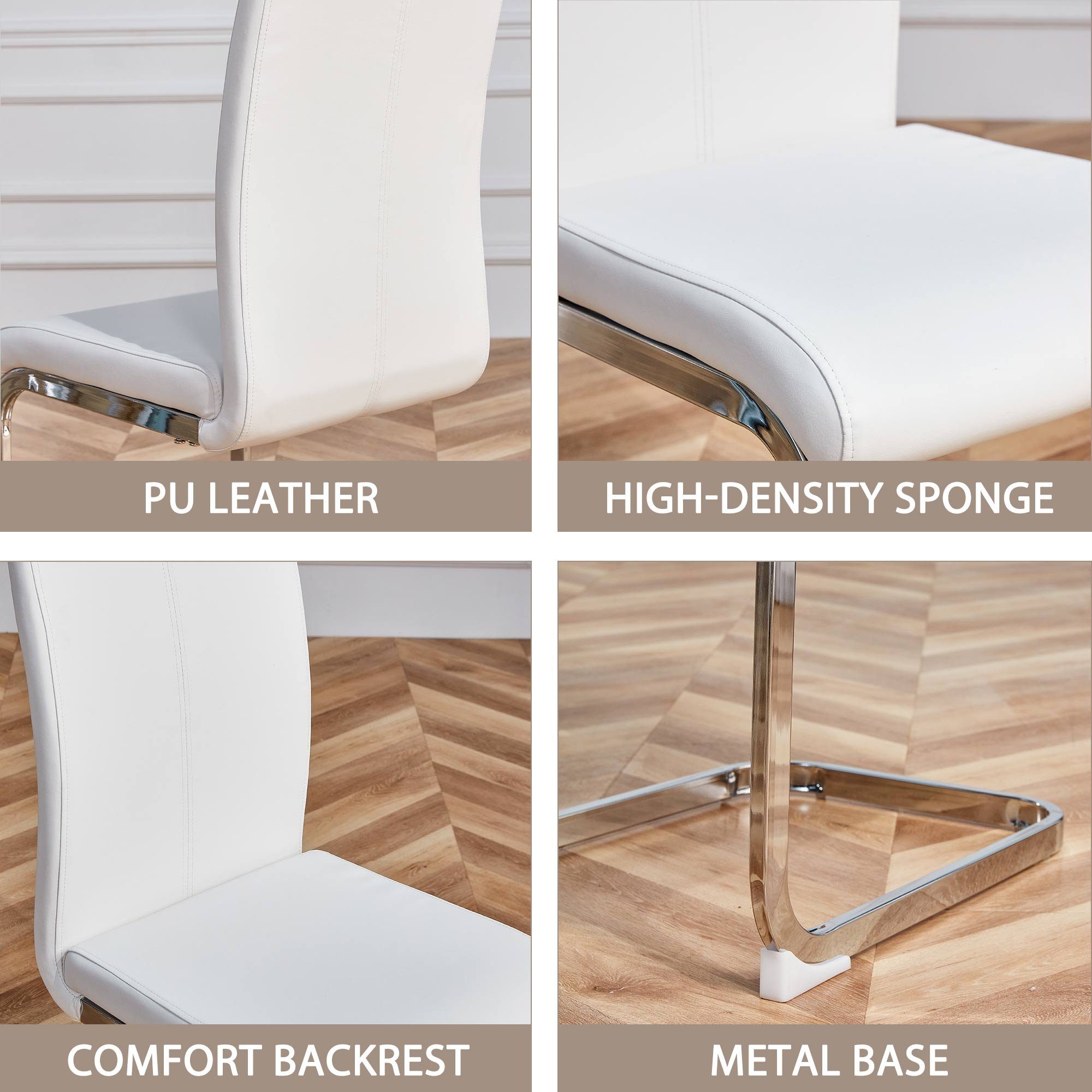 Farben Tisch Set Odikalo Esszimmer-Set Edelstahlbeinen Weiß Stühlen mehrere Glänzend 4 Rechteckig