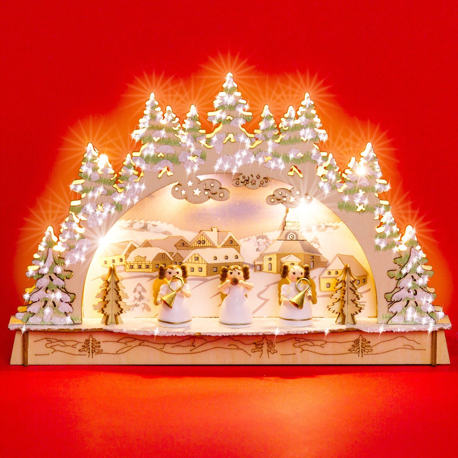 SIKORA Schwibbogen LB56 Engel Kapelle mit LED Beleuchtung B:29,5 cm