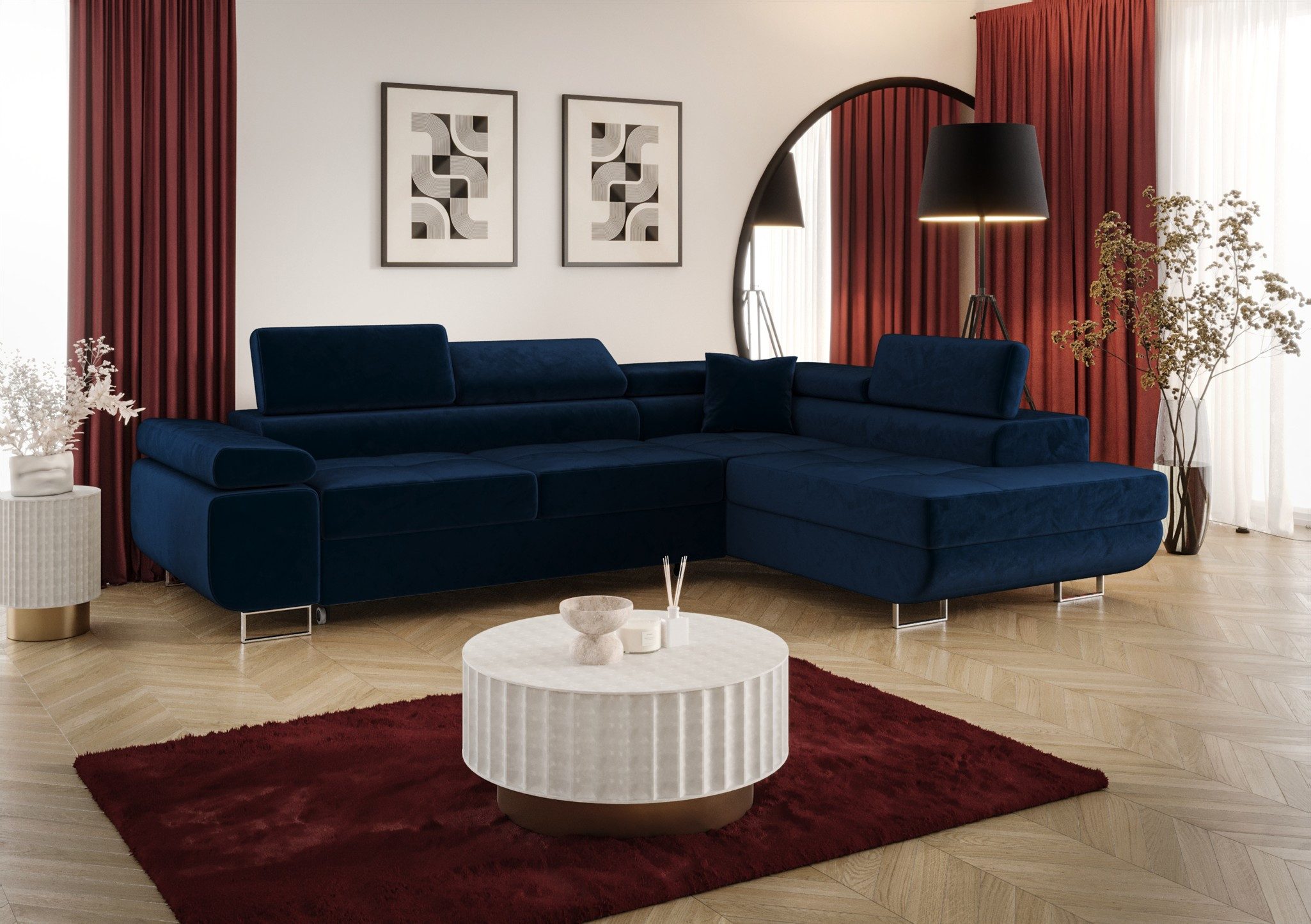 Fun Möbel Ecksofa Schlafsofa FUN MARIKO mit Ottomane in Stoff, Kopfstützen verstellbar