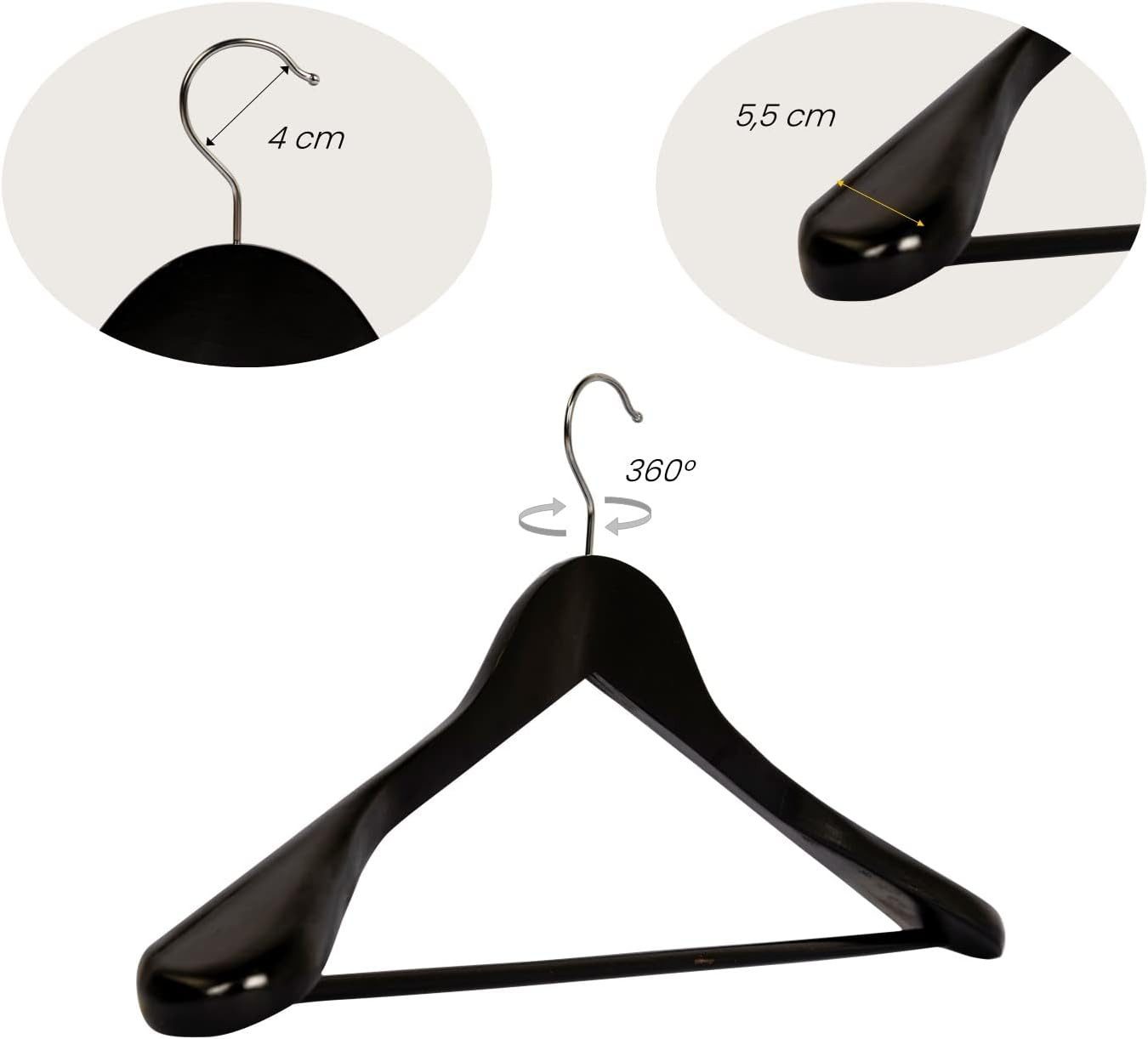 RSR Hangers Kleiderbügel Schwarz Anzugbügel Jackenbügel Blazer 45 cm 360° Haken, (25-tlg)