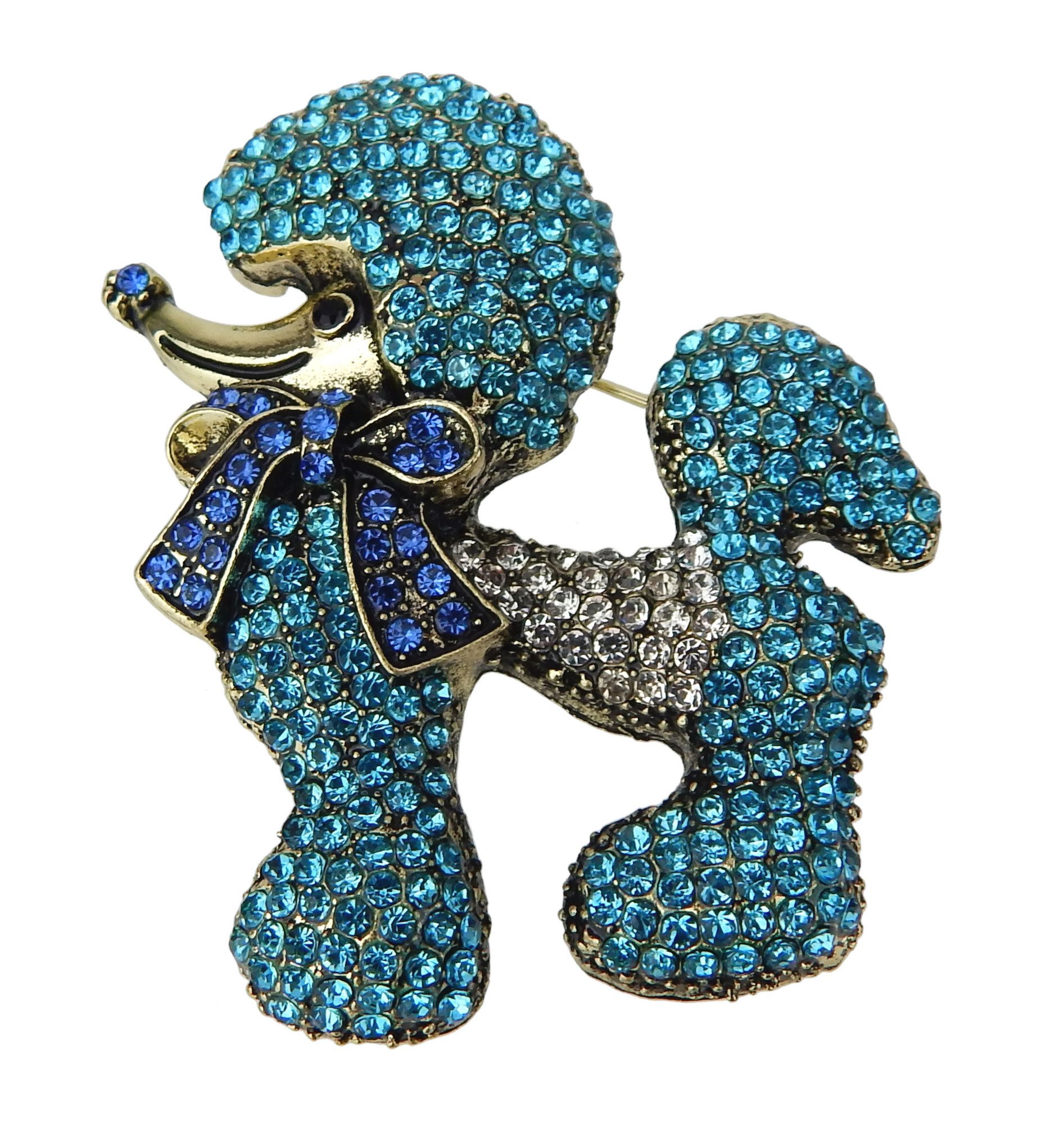 Ella Jonte Brosche, Trend Brosche Pudel Hund gold pink oder blau Strass günstig online kaufen