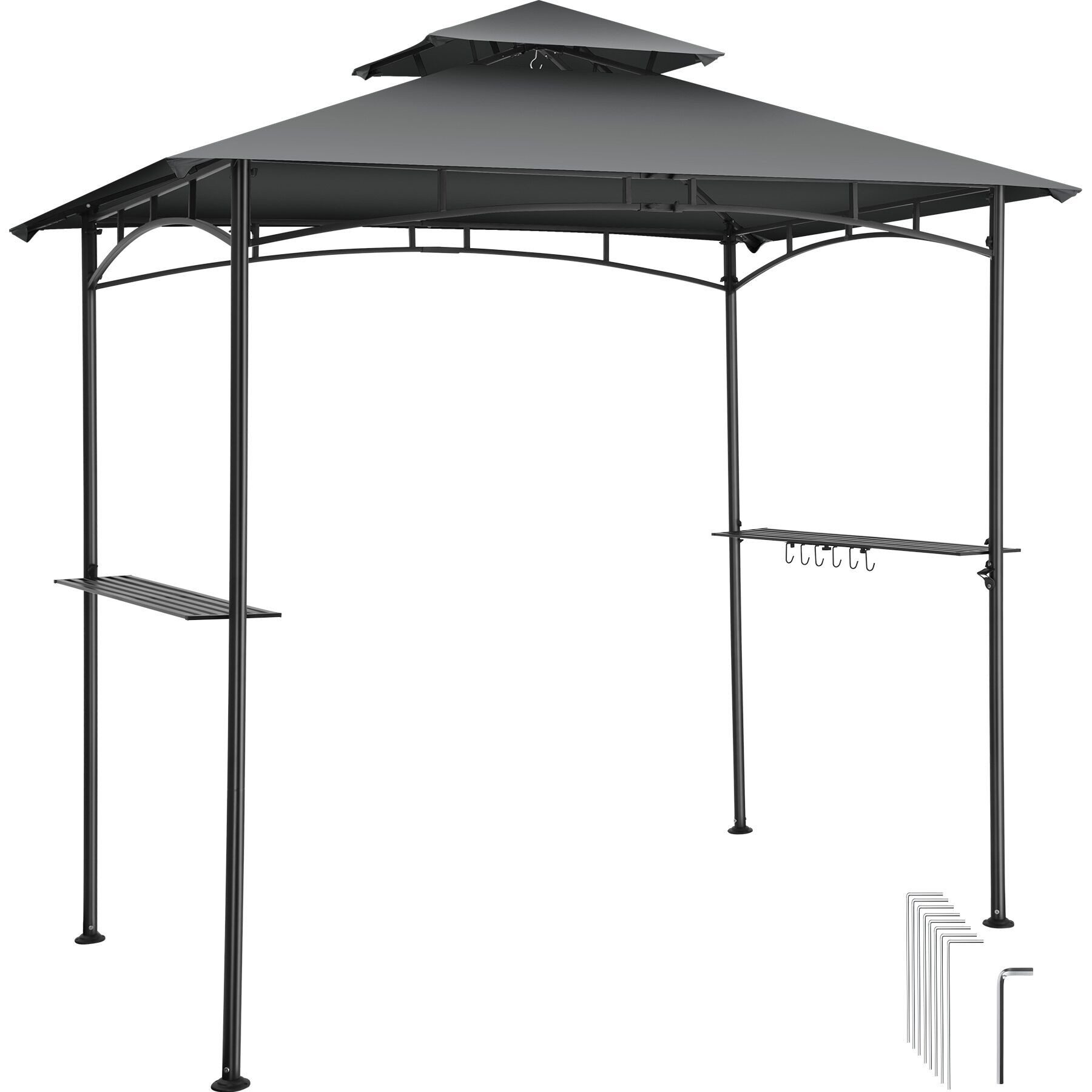 tectake Pavillon Grillpavillon, mit 2 Seitenteilen, (240 x 150 x 250 cm, Komplettset), Doppeldachsystem, Flaschenöffner am Gestell
