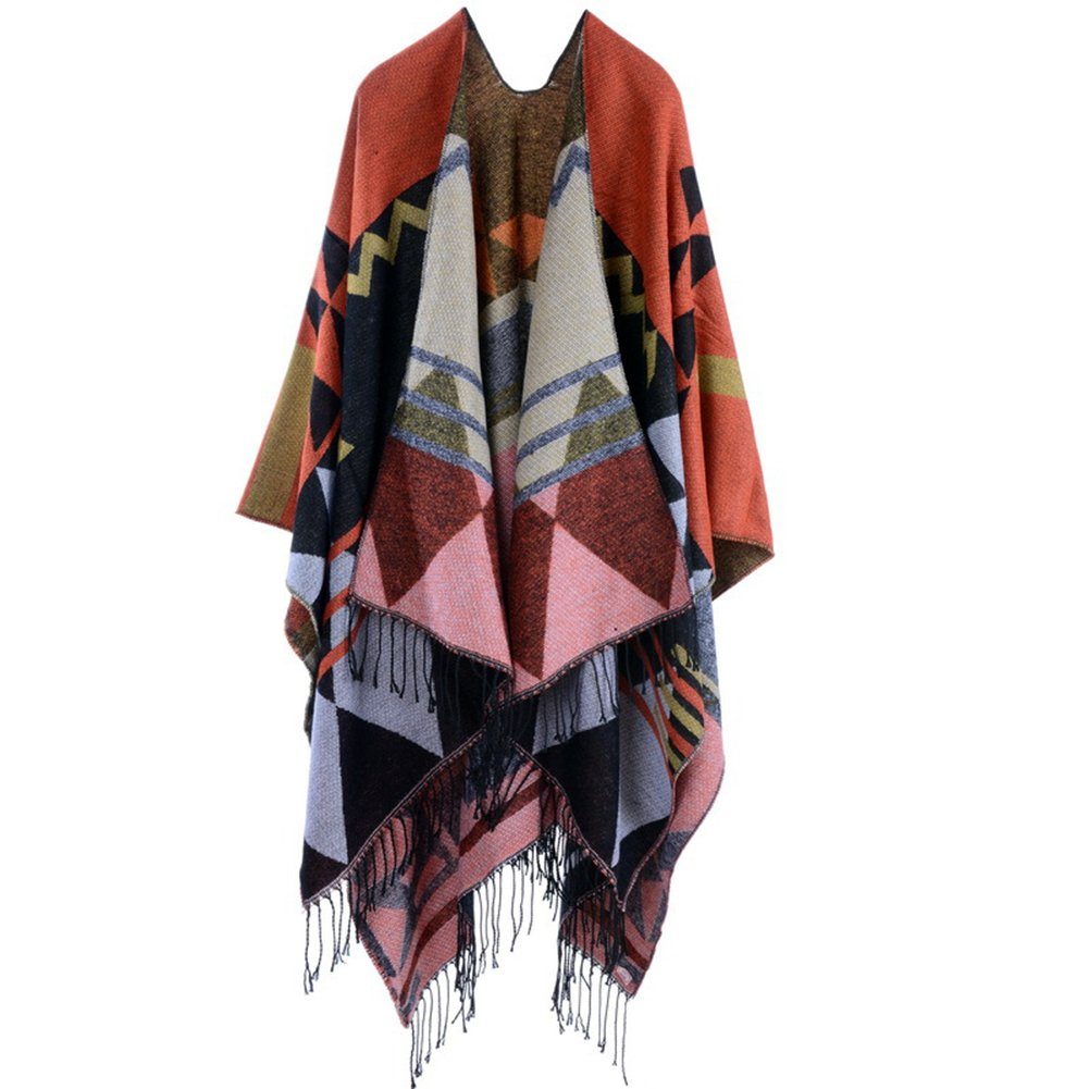ManKle Modeschal Damen Deckenstoffschaln Winter Schal mit Fransen 130*150cm Orange