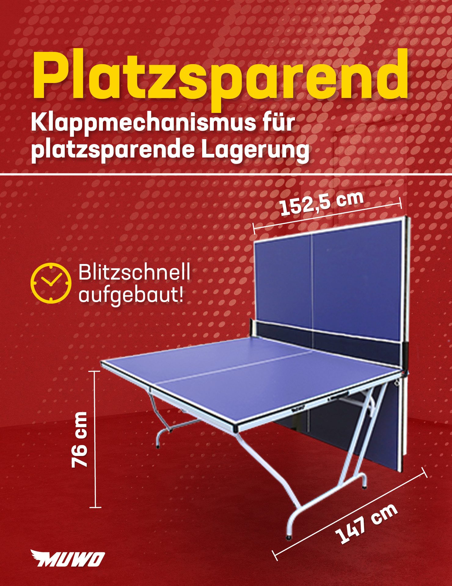 MUWO Tischtennisplatte "Spin", inkl. Netz, ideal für anspruchsvolle Freizeitspieler