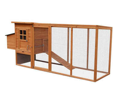 Dehner Hühnerstall Chicken House mit Freilauf, 246.8 x 75 x 102.6 cm, hochwertiger Holzstall mit Freigehege, Kot-Schublade und Legenest