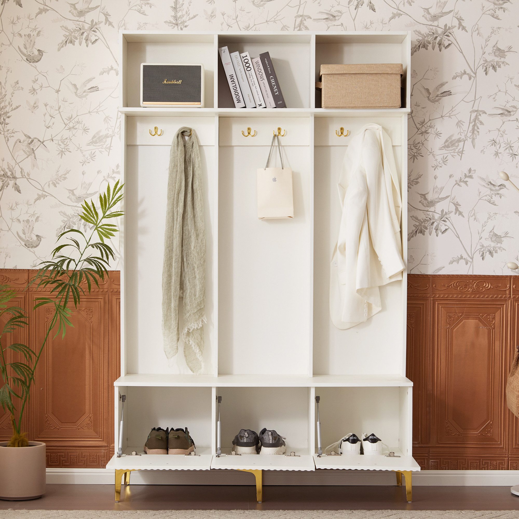 Merax Garderoben-Set inkl. Schuhbank und Haken, (1-St), Flurgarderoben Set Scandi, Kompaktgarderobe