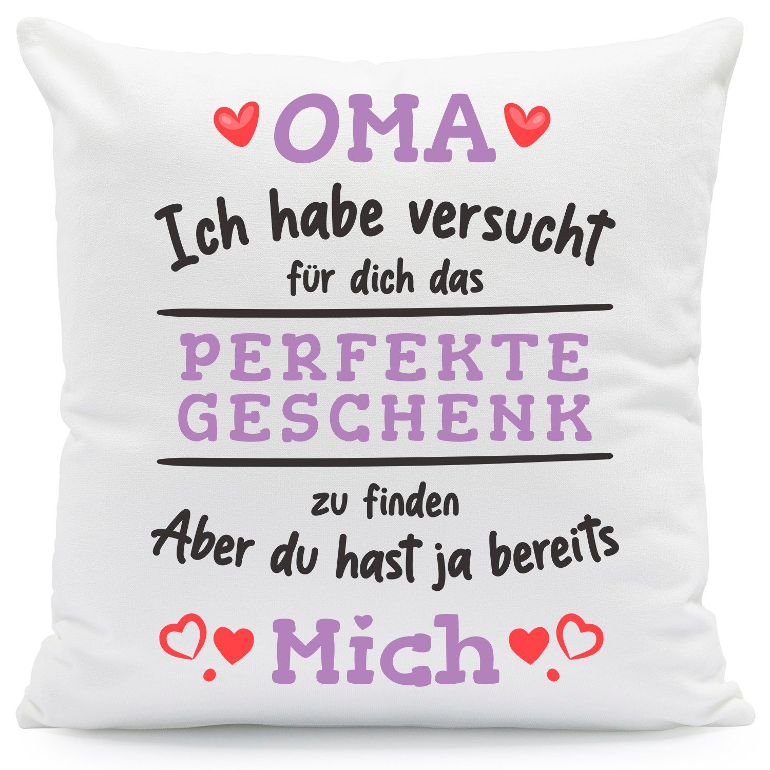 GRAVURZEILE Zierkissen mit Spruch - Das Perfekte Geschenk - Für Familie & Freunde -, starke Farben ohne verblassen - Oma - mit Füllung