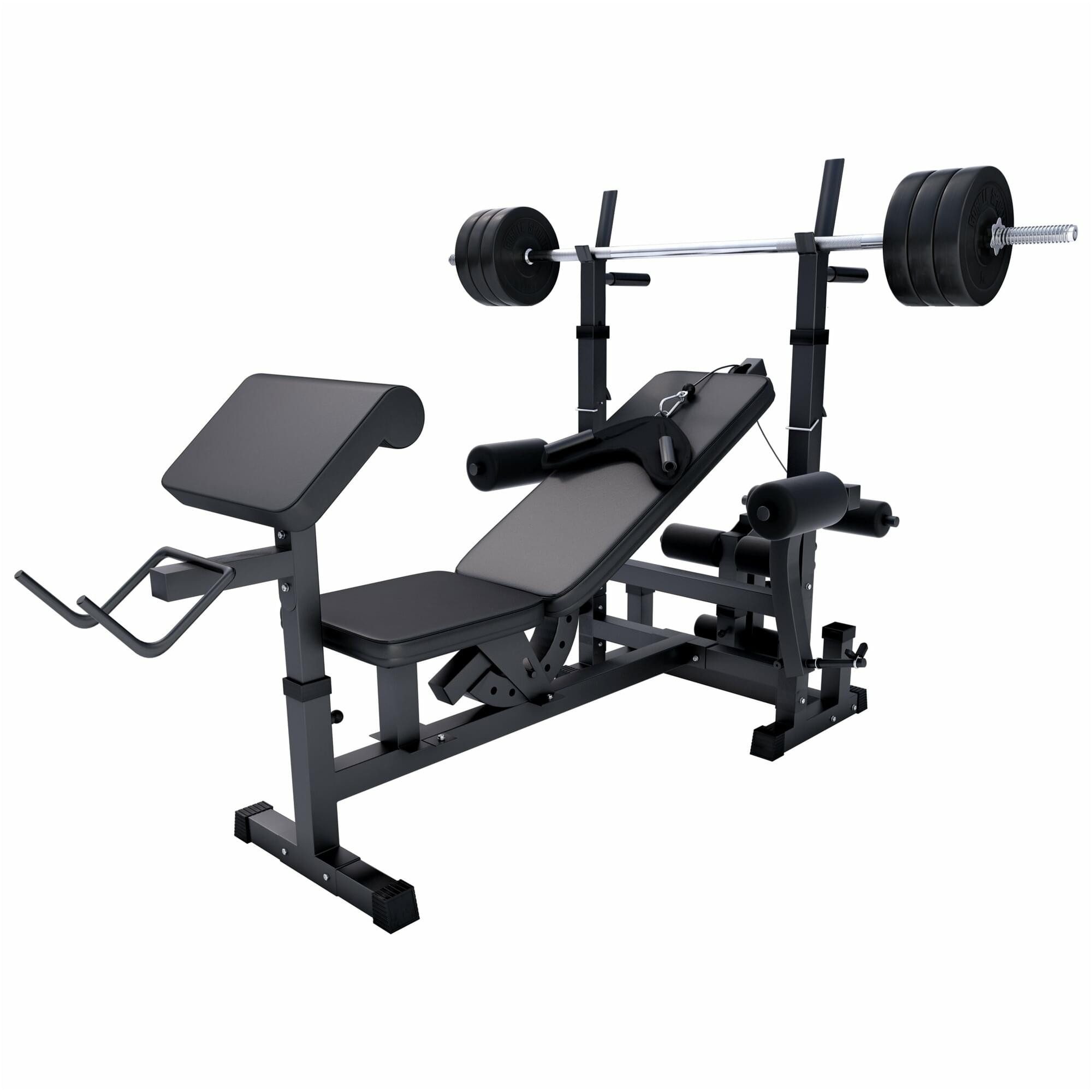 Kraftstation inkl. Hantelset 100kg, Latzug, Weiß/Schwarz - Multifunktion Hantelbank