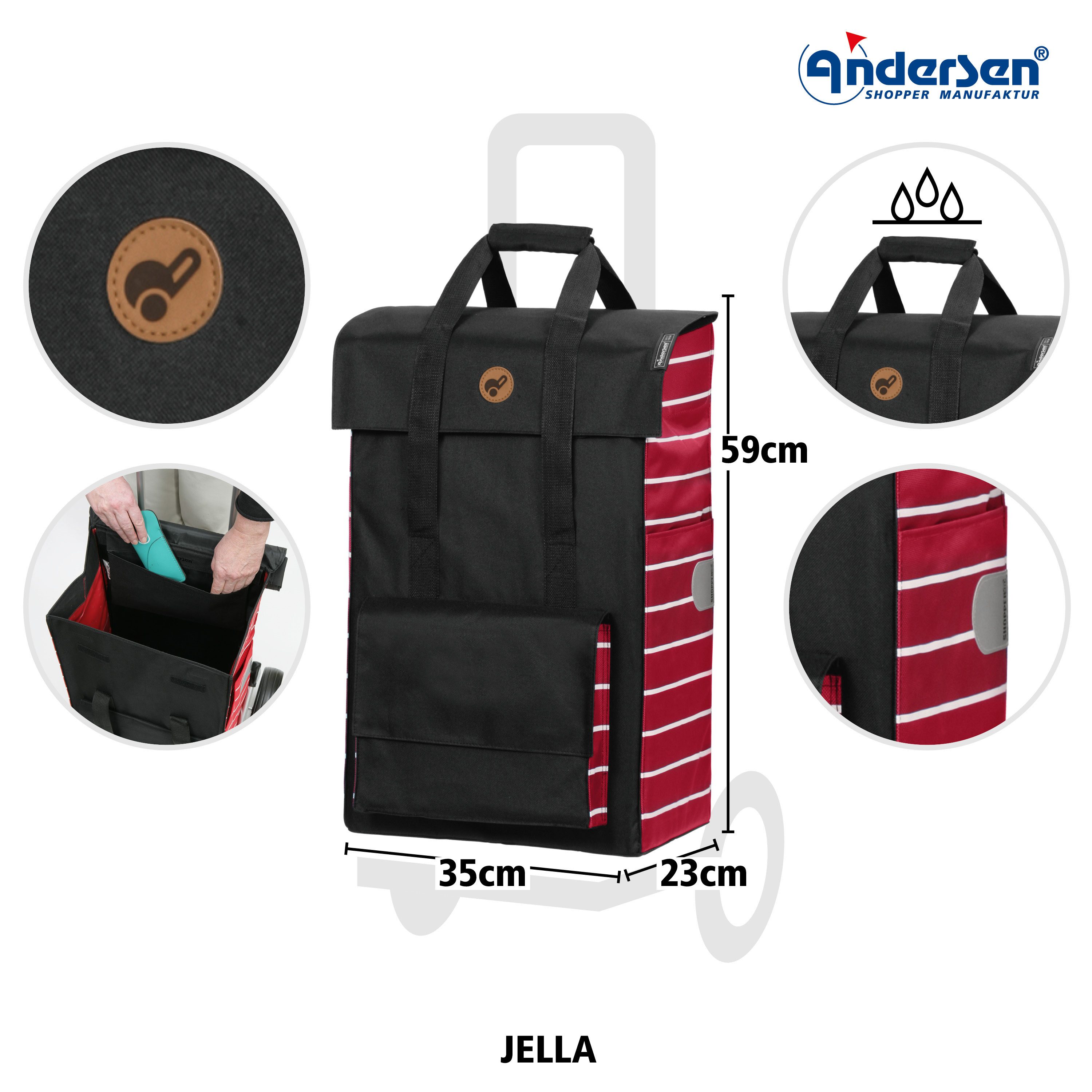 Andersen Einkaufstrolley Tasche Jella rot, wasserabweisend