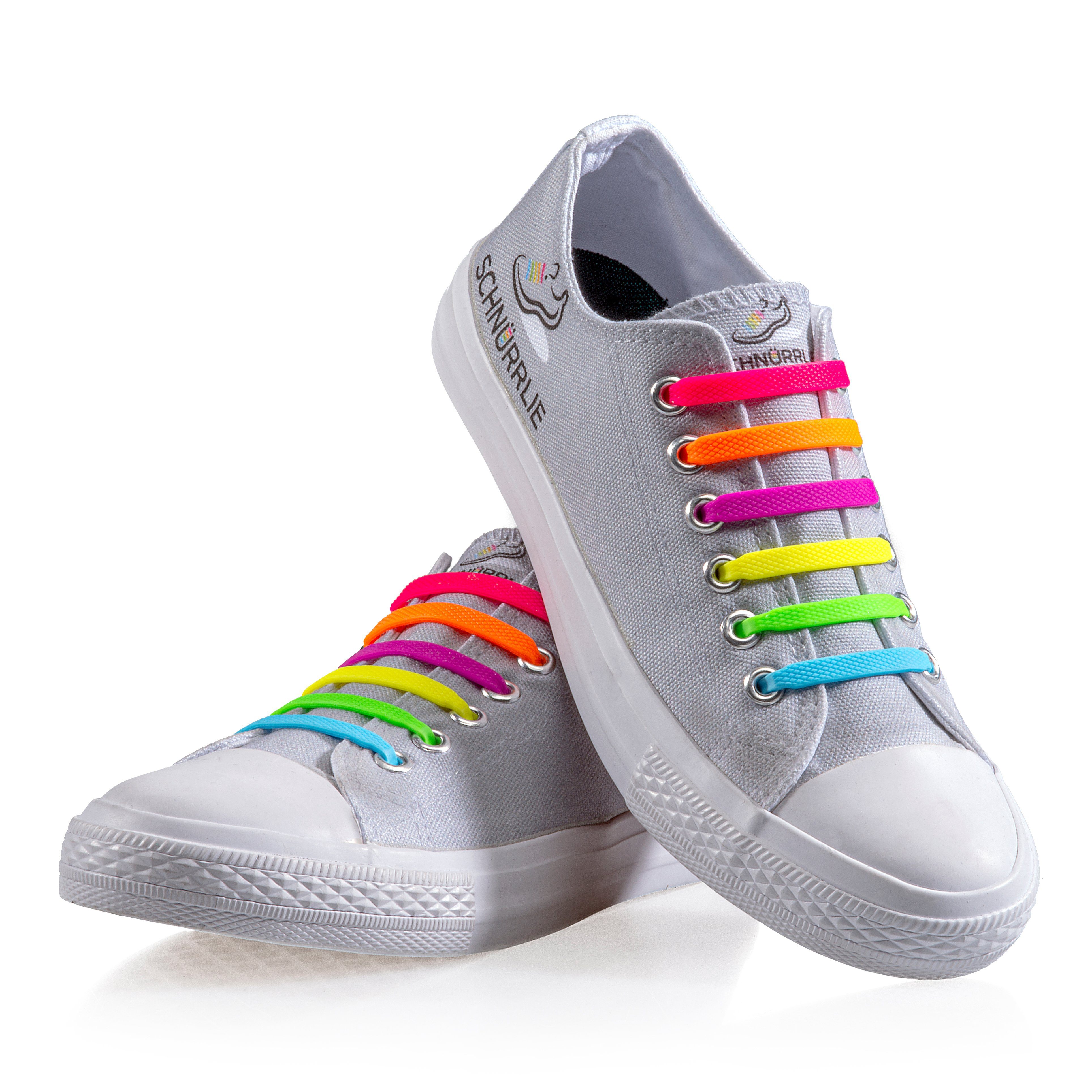 elastische Schnürsenkel Bunt flache Schnürbänder für Silikon - Laces, Sportschuhe uvm Sneaker, SCHNÜRRLIE Turnschuhe,