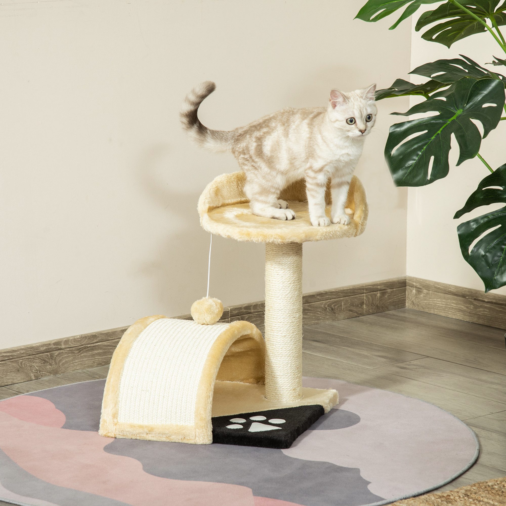 PawHut Kratzbaum klein 46H cm mit Kratzstangen und Spielbällen Kletterbaum für kleine Katzen Plüsch Schwarz günstig   Aosom.de von PawHut