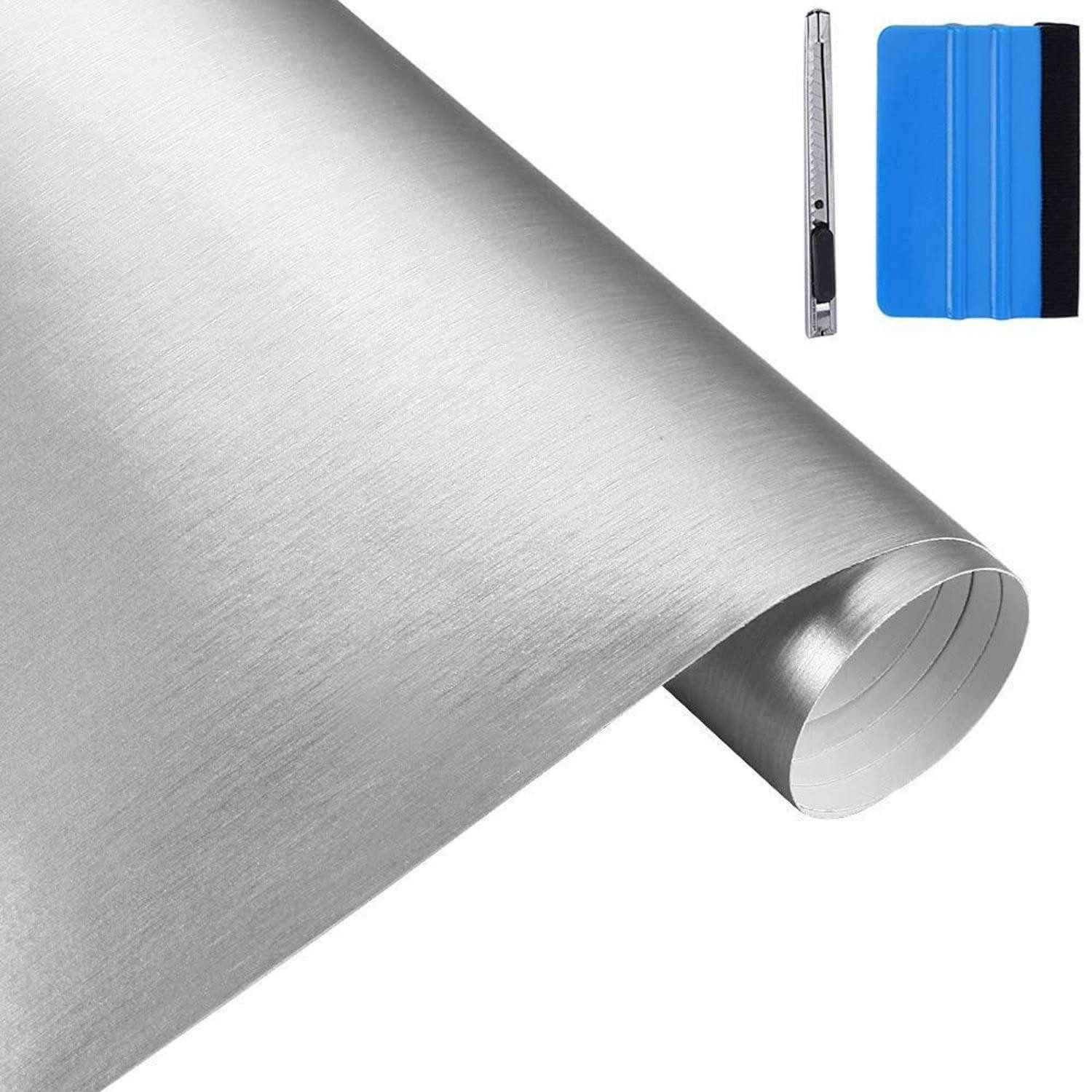 LuxusKollektion Dekorationsfolie Auto Folie Vinyl Gebürstet Edelstahl Chrom Silber 5cm x 900cm