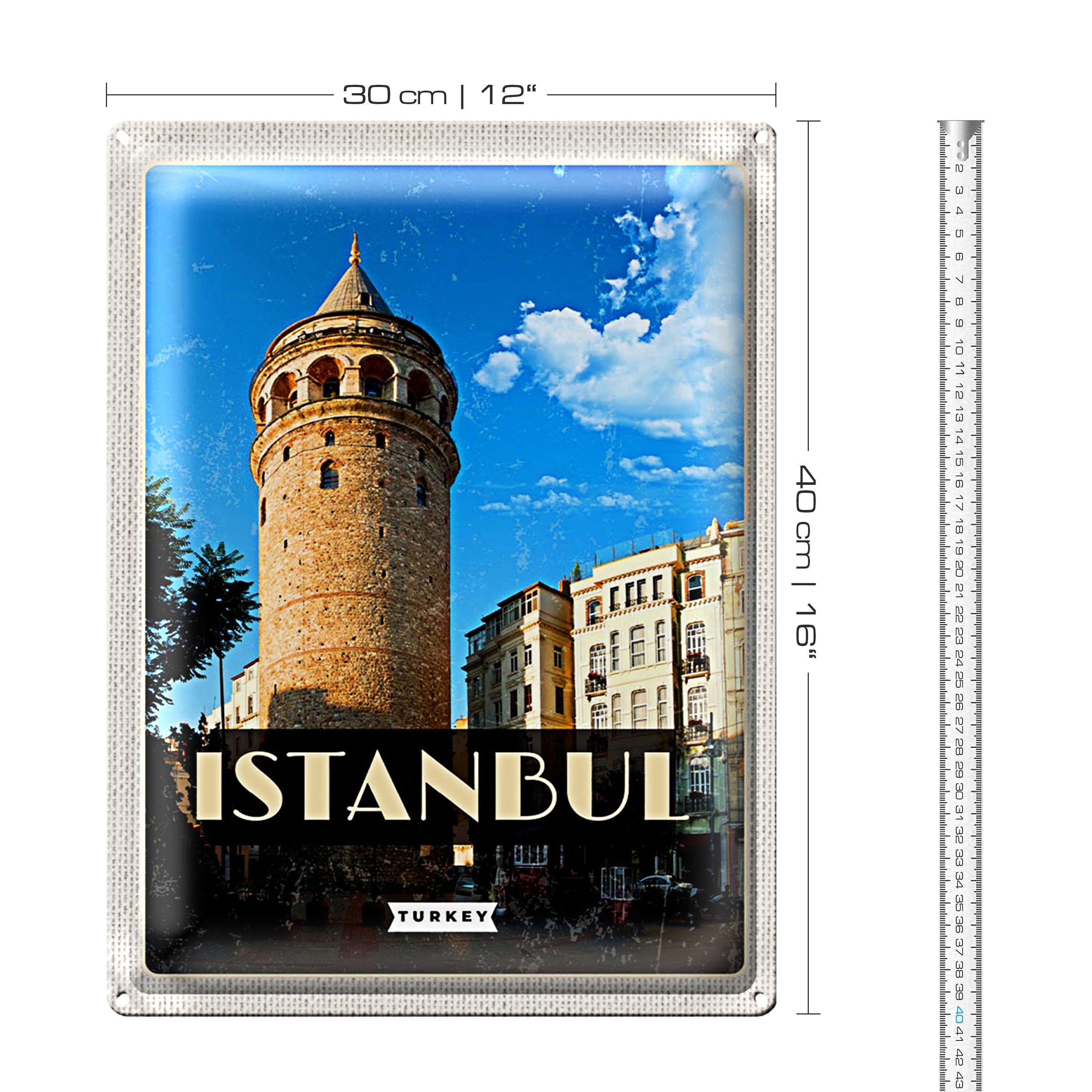 Roomando Metallschild Reise 30x40cm Retro Istanbul Turkey Galataturm