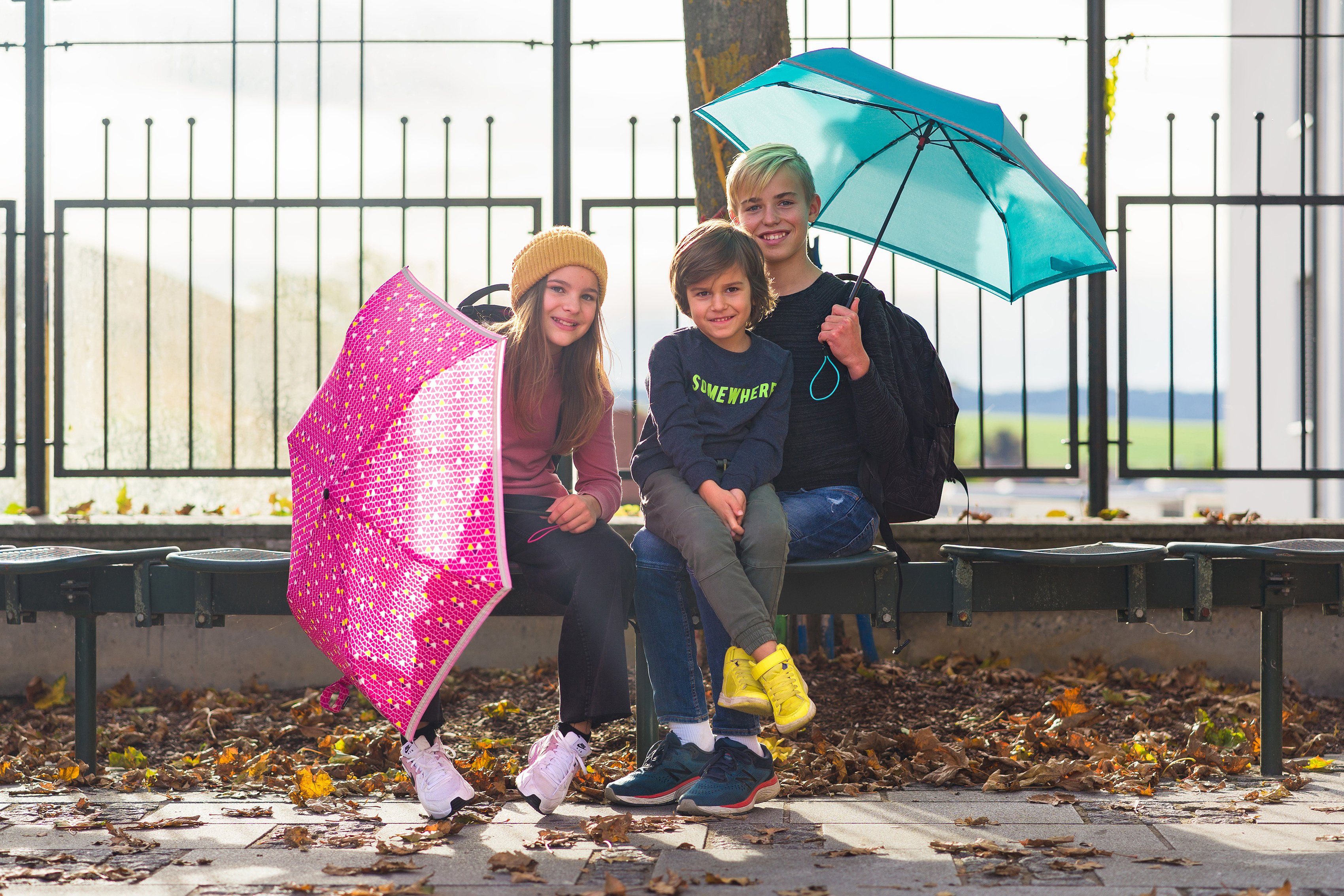 Taschenregenschirm für Knirps® umlaufendem, Kinder; mit Rookie reflective, triple pink manual, Band reflektierendem