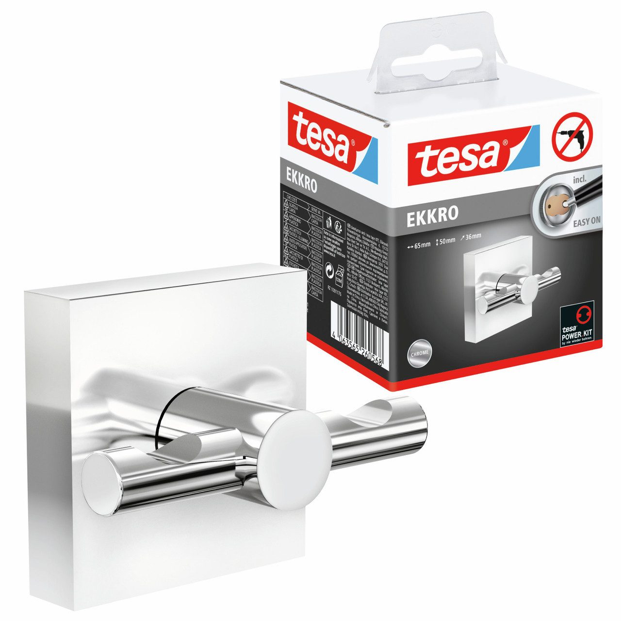 tesa Полотенцесушители 1 x EKKRO Garderobenhaken, chrom - silber glänzend - 6,3 cm : 5 cm : 5 cm