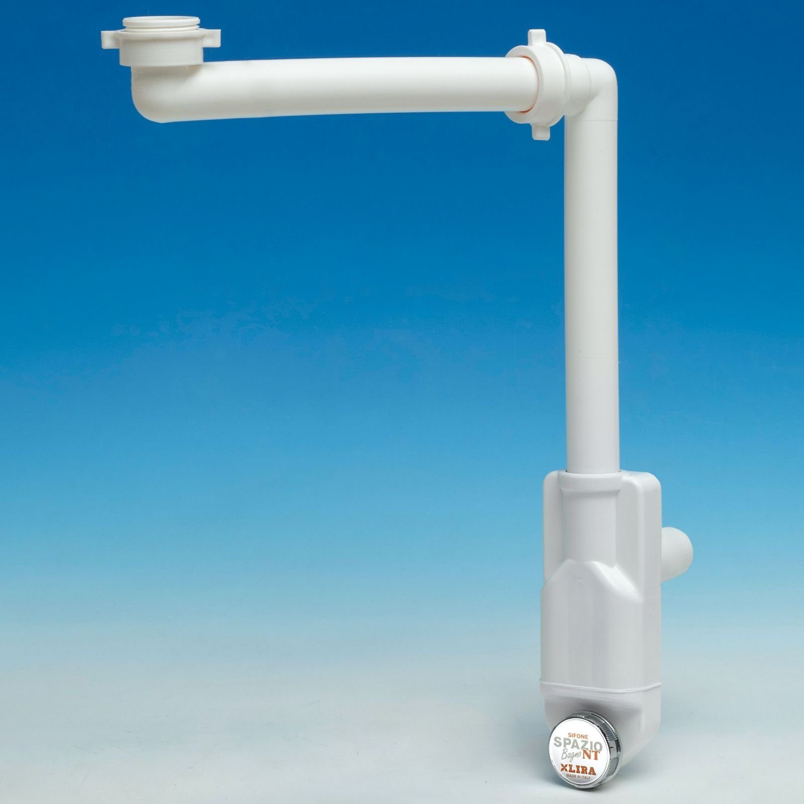 SO-TECH® Siphon Raumsparsiphon 32 - 40 mm Ablaufgarnitur f. Küche und Bad, Raumspar-Siphon weiß mit Reinigungsöffnung