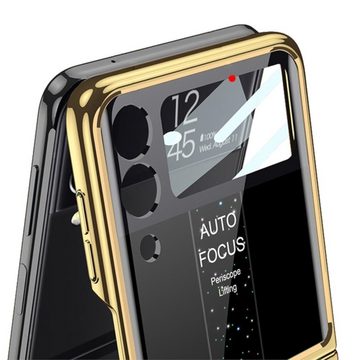 Wigento Handyhülle Für Samsung Galaxy Z Flip3 5G Galvanisieren Design Kunststoff Hart Cover Handy Tasche Hülle Etuis Gold