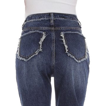 Ital-Design Relax-fit-Jeans Damen Freizeit Destroyed-Look High Waist Jeans in Blau