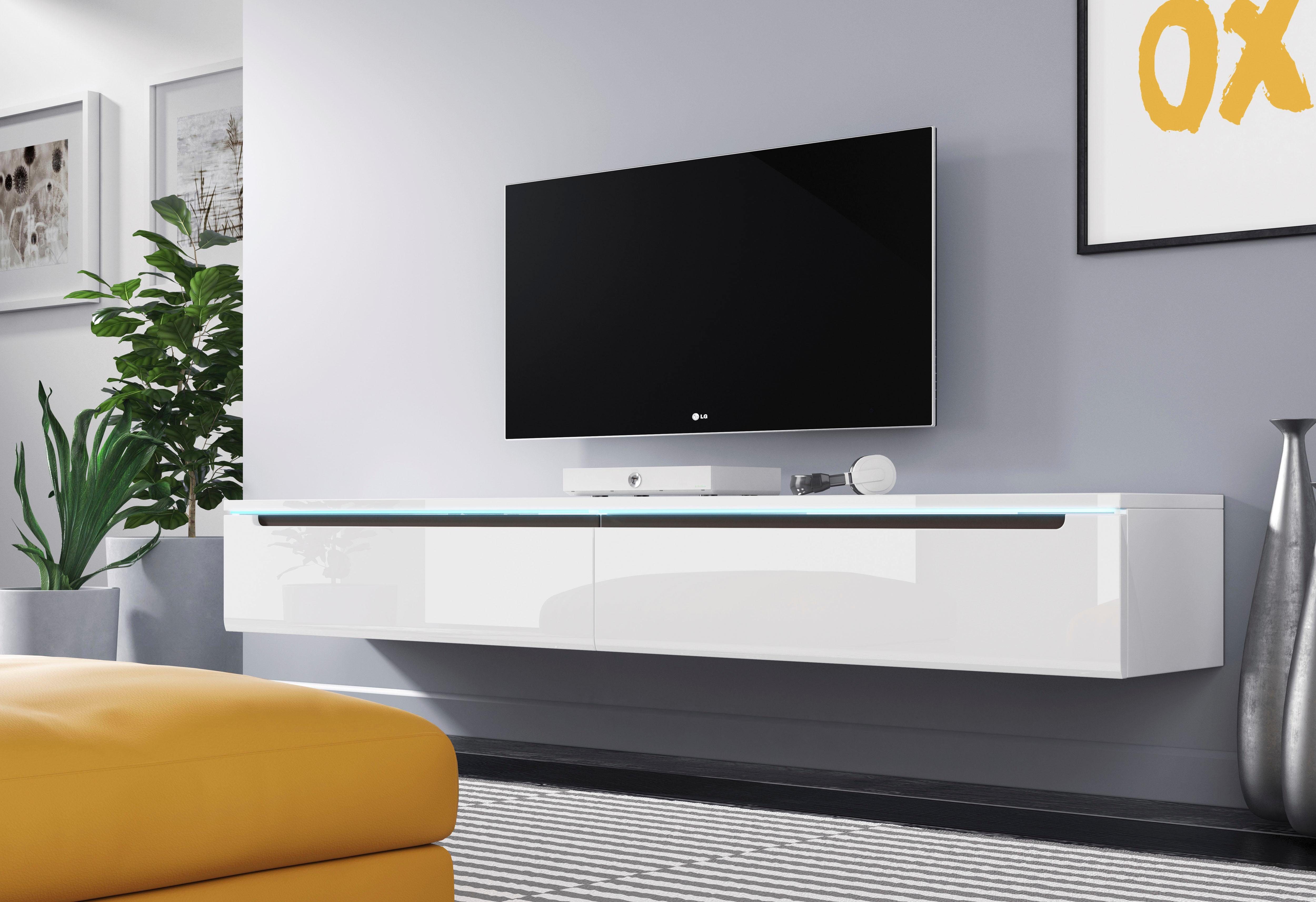 SONNI TV Schrank Weiss Hochglanz Griffloses Design TV Board Mit  LED-Beleuchtung Lowboard Fernseherschank 140x35x30cm Für Ihr Wohnzimmer |  pamso.pl