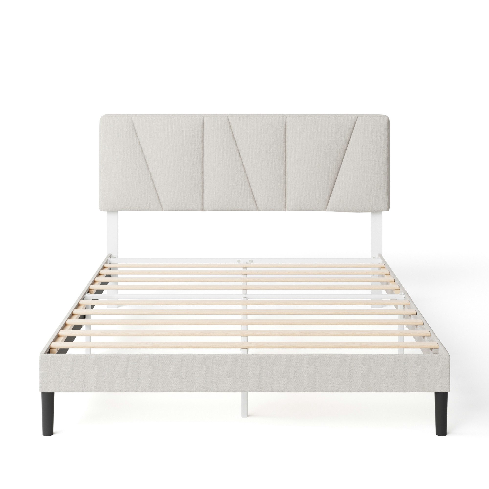 ZINUS Polsterbett Maya mit modernen Kopfteil und Lattenrost 140x200cm (Packung, 1-tlg., Bettgestell, Wollweiß, 140x200 cm), Kinderleichte Montage – Bild 5 von 5